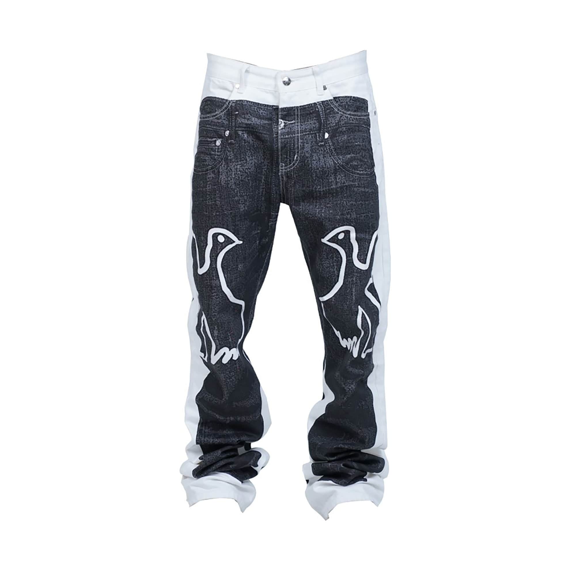 VINKID Faux-Layered Dove Graphic Contrast Panel Jeans