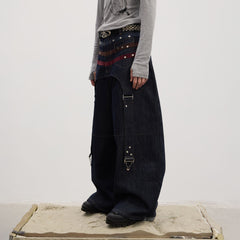 DND4DES Star-Rivet Harness-Layered Curved Jeans