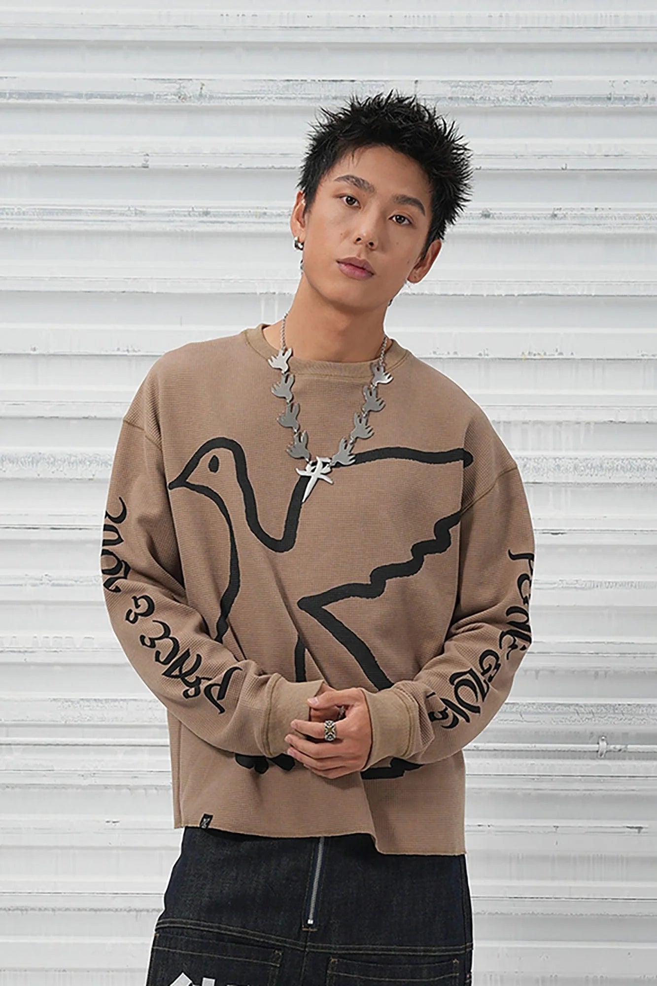 VINKID Pigeon Graphic Waffle Sweatshirt