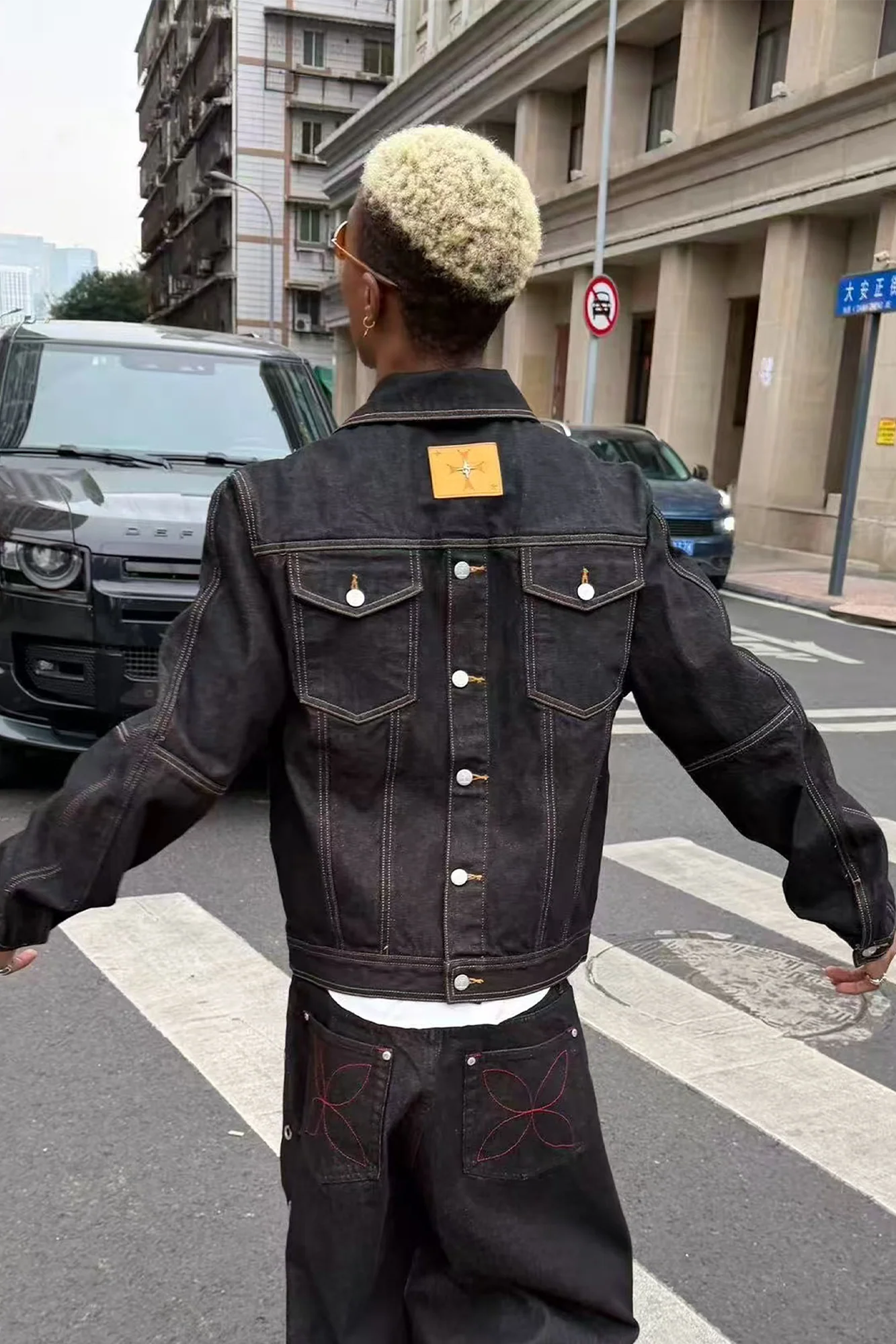 STEEPC Reversed-Panel Raw Denim Cropped Jacket