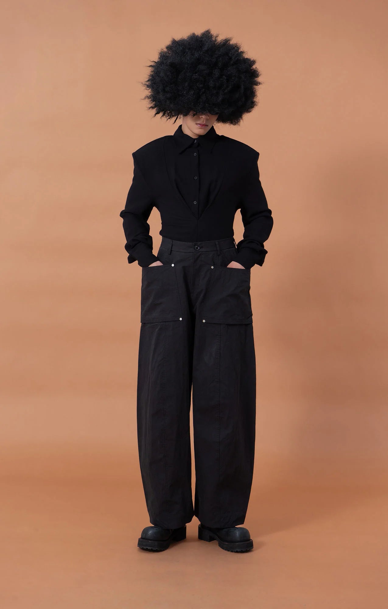 CLP Padded-Shoulder Tie-Waist Shirt
