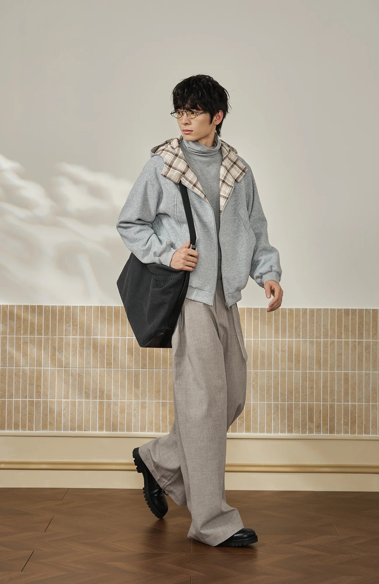 MOITIEDEPETALE Reversible Plaid Liner Hooded Jacket