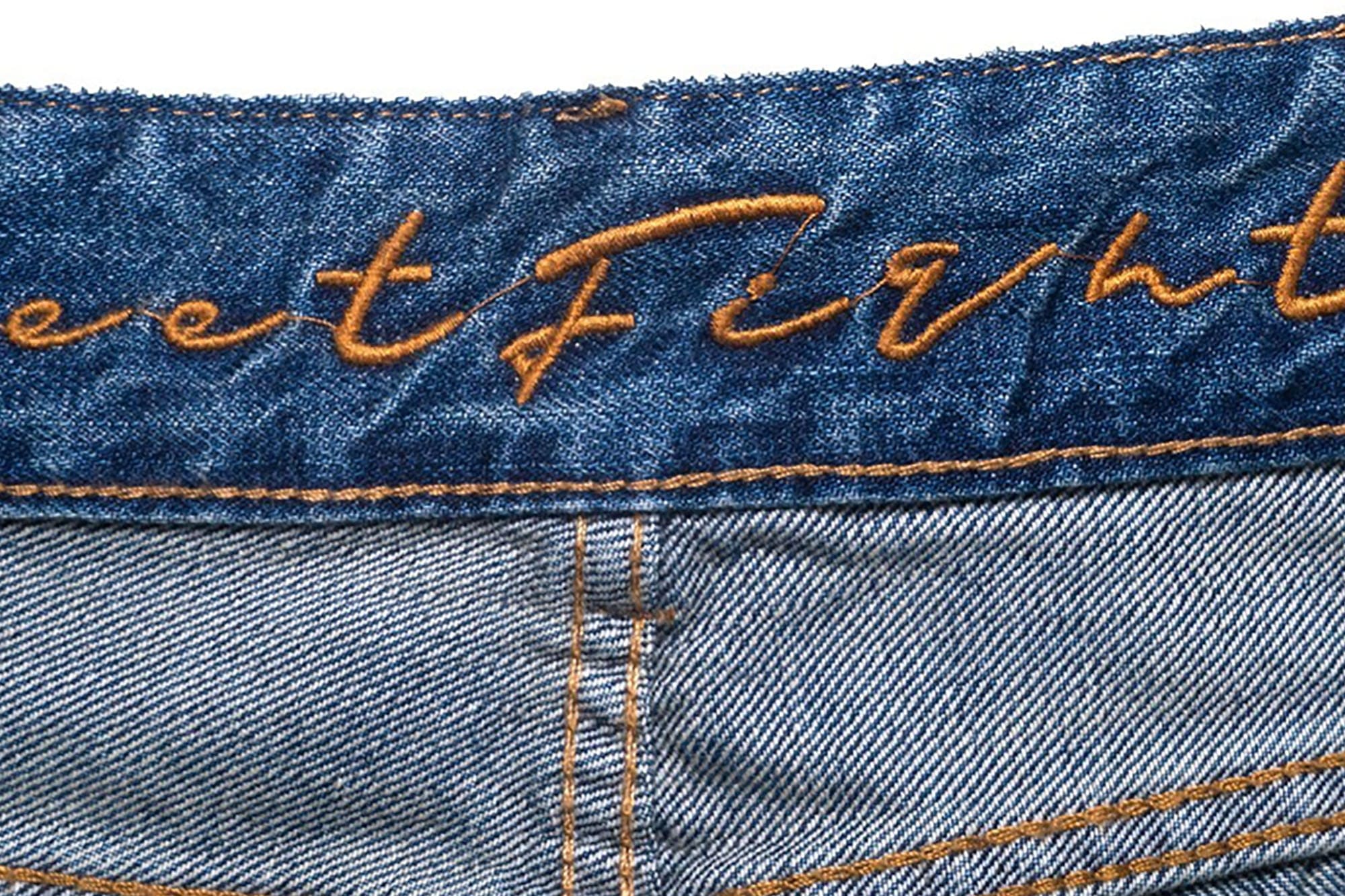 VINKID Dove Embroidered Distressed Stacked Jeans