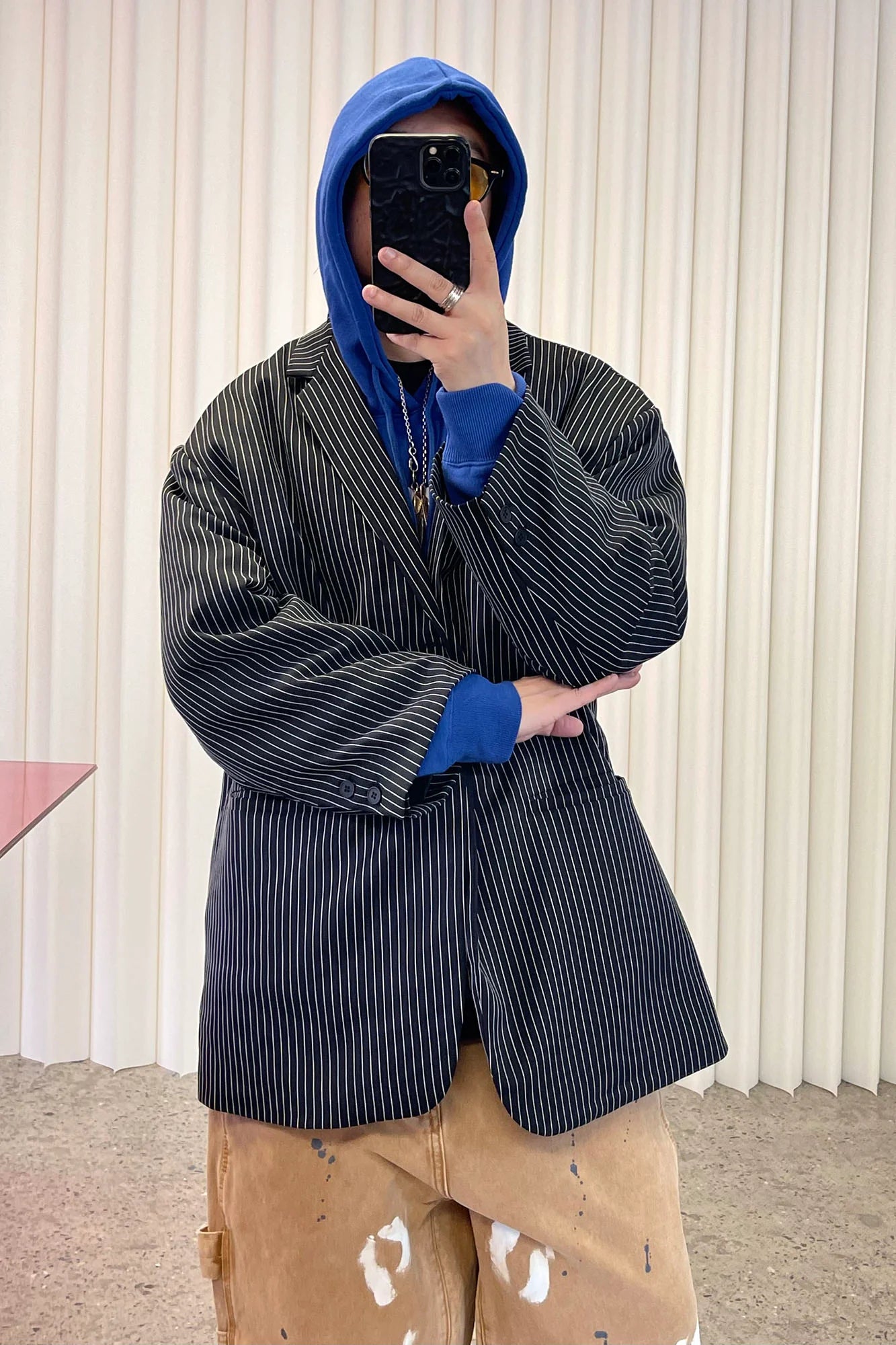 ME DA IGUAL Stripe Notched Lapel Oversized Blazer