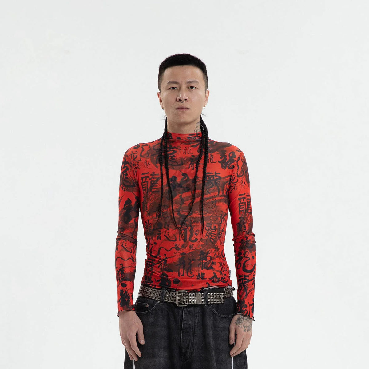 RTVG Calligraphy Full-Print Turtleneck Slim L/S Tee