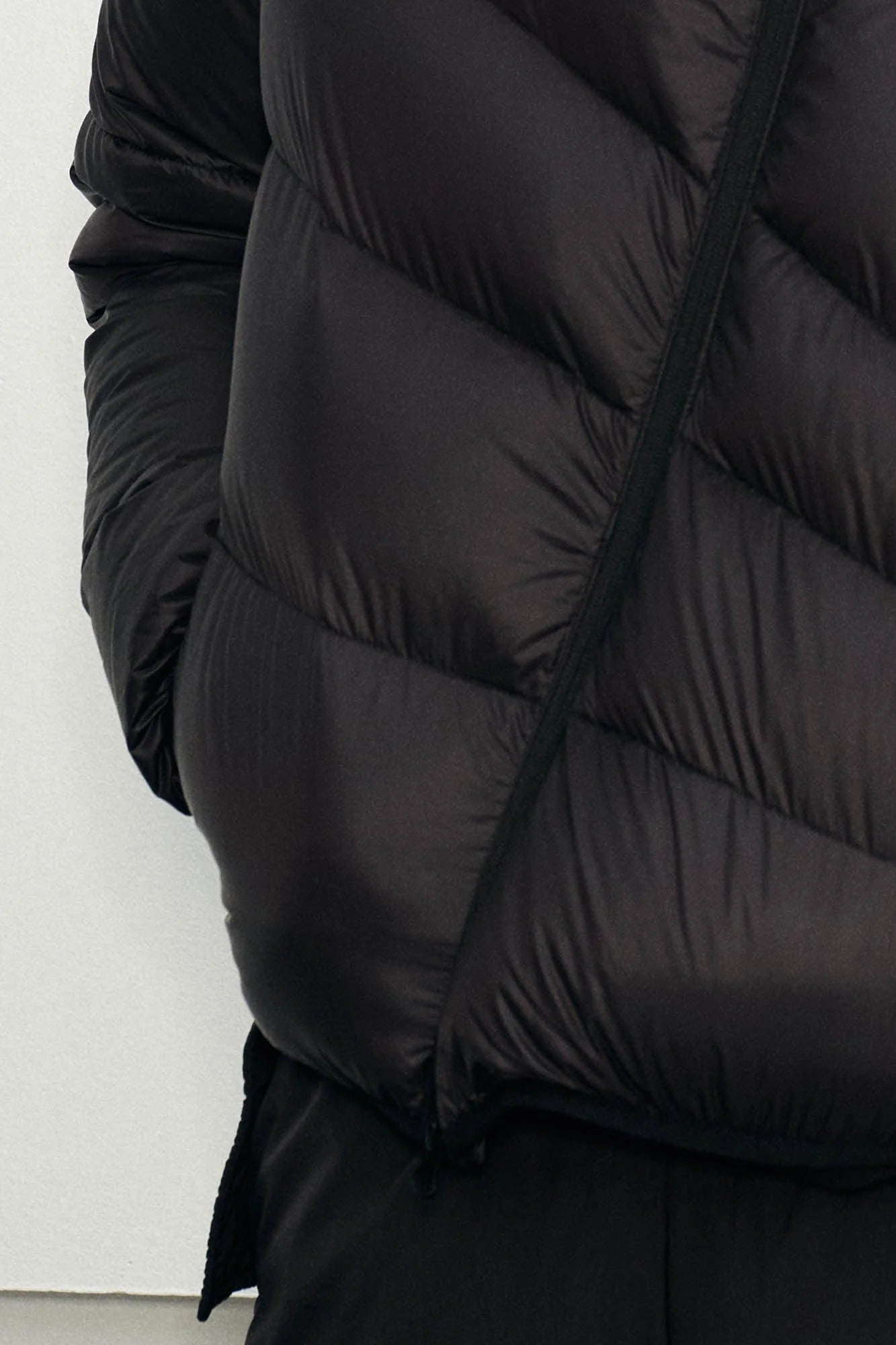 KREATE Asymmetrical Quilted Hooded Down Jacket