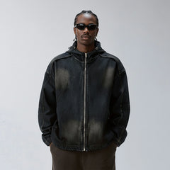 F2CE Washed Paneled Denim Hooded Jacket