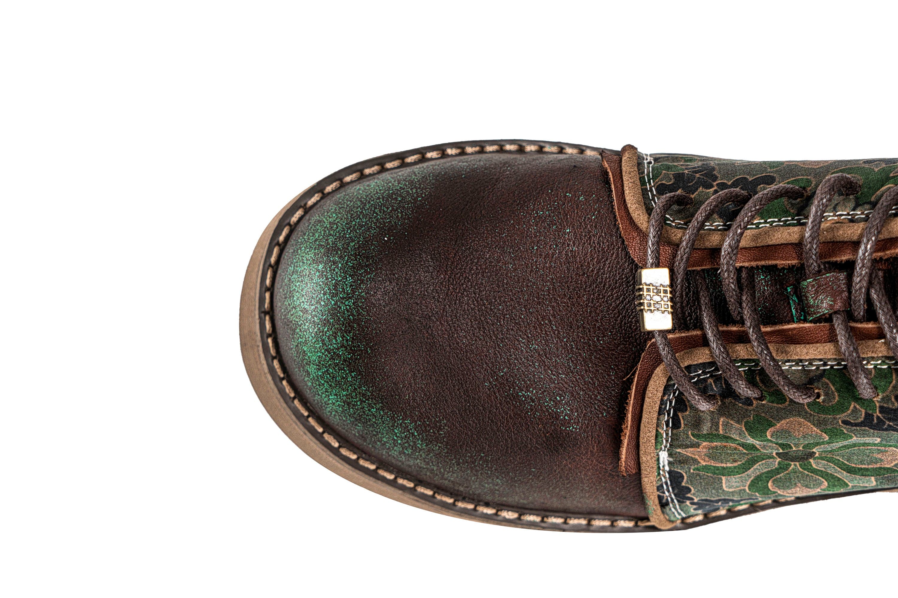 REWRITE Jacquard Floral Patina Leather Derby Shoes