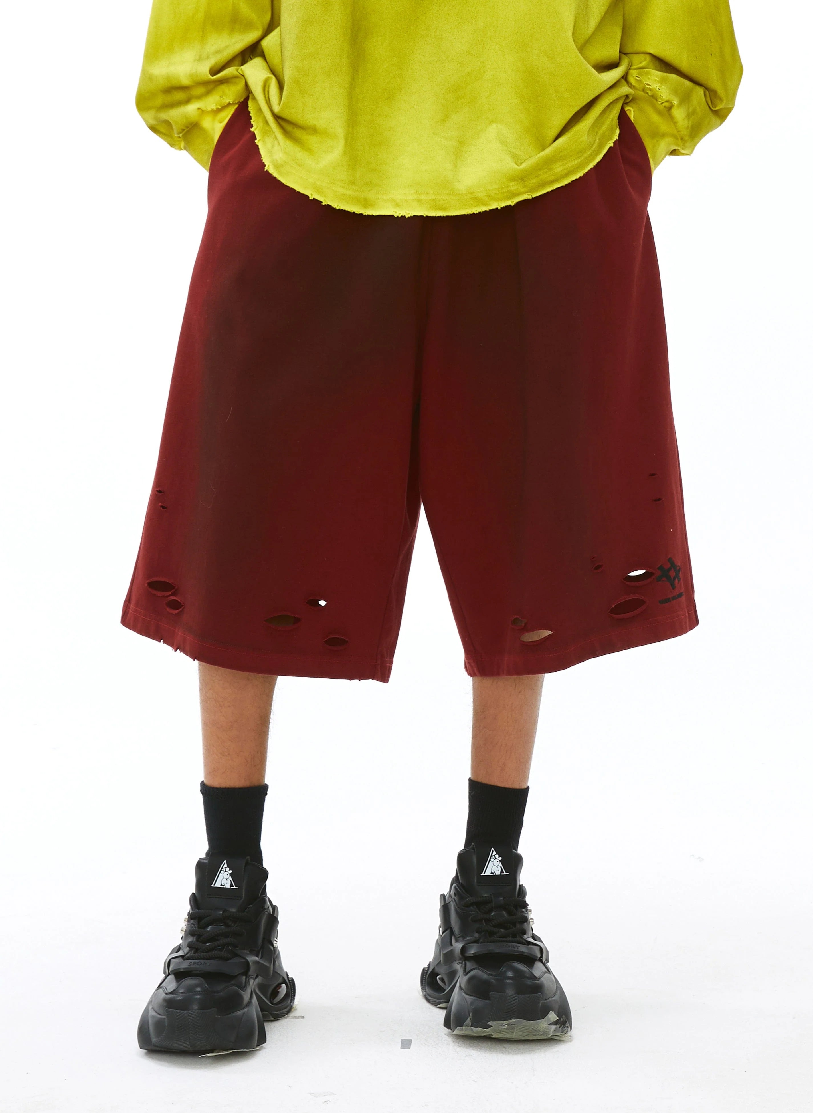 VANN VALRENCE Washed Gradient Distressed Oversized Shorts