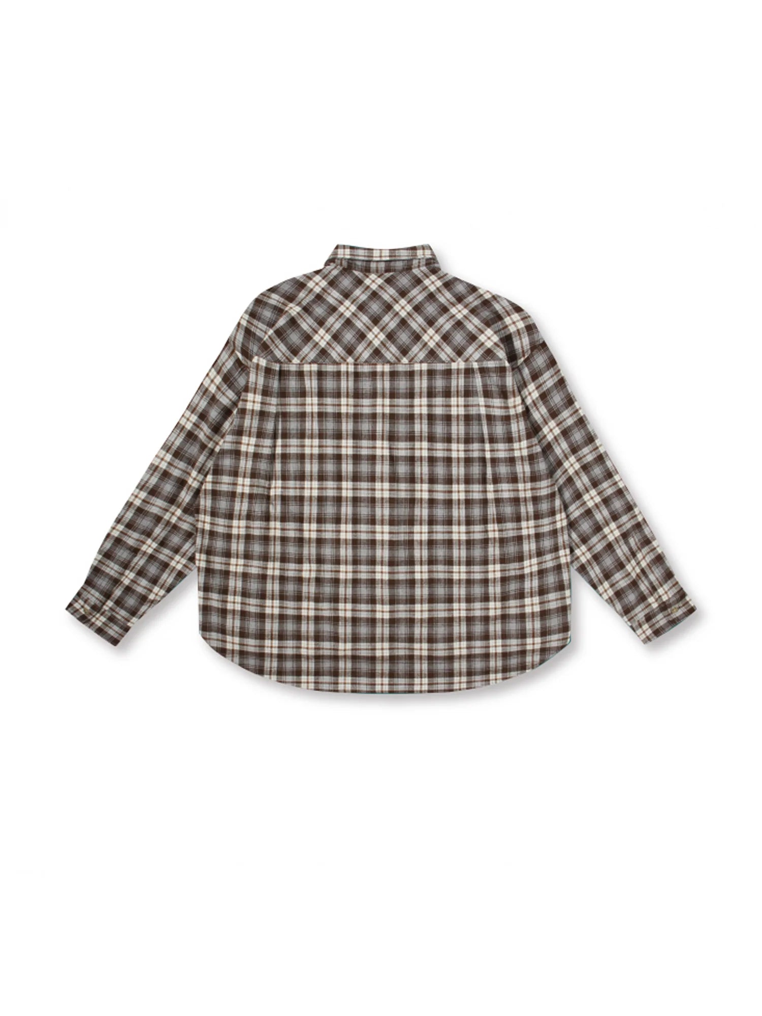 UNLIMITED MOTE Plaid Oversized Half-Open Collar Shirt Brown