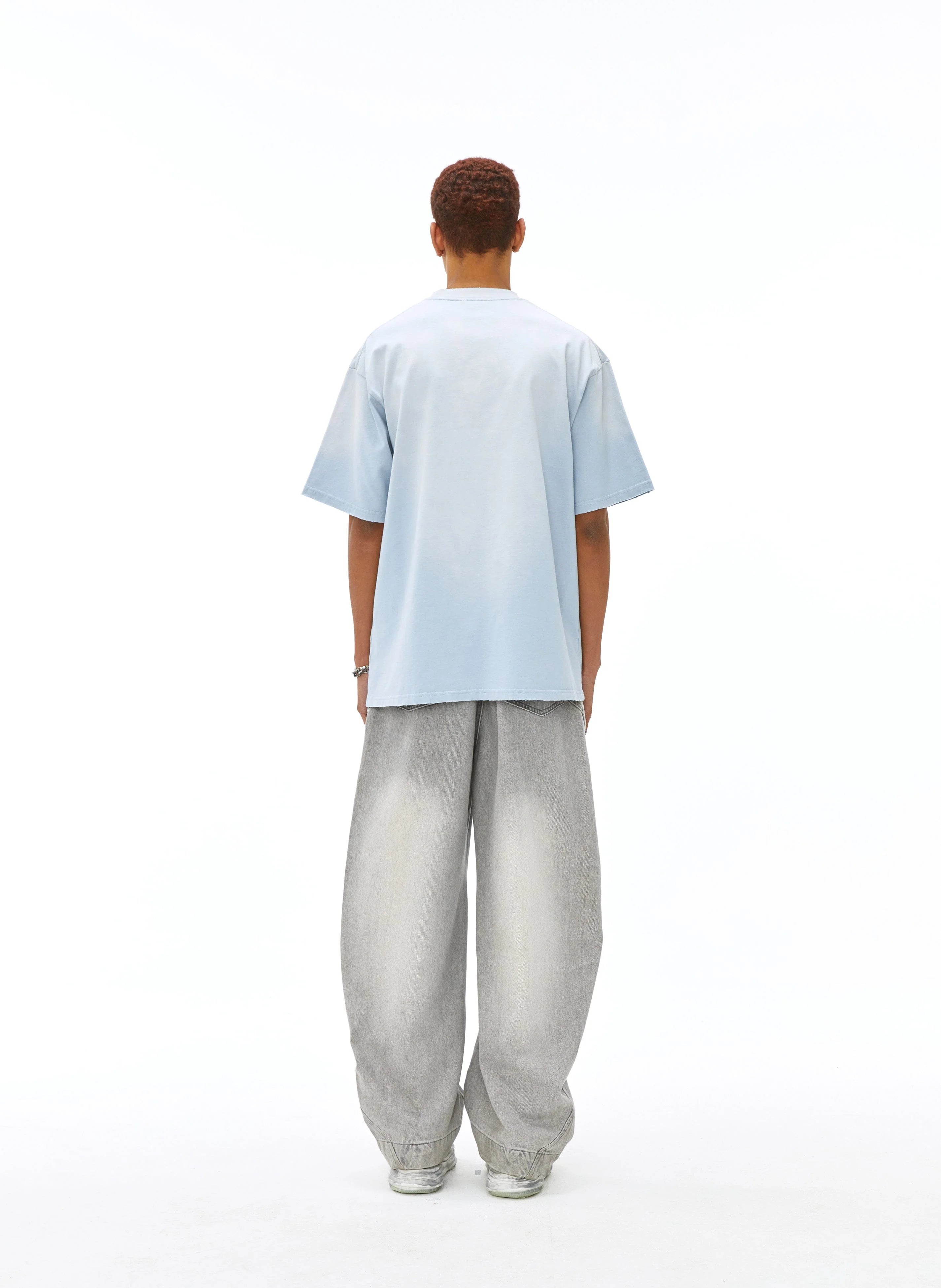 VANN VALRENCE Washed Riveted Curved-Seam Denim Pants