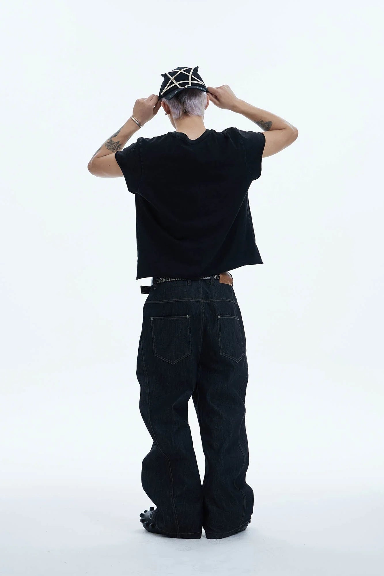 DND4DES Asymmetric Button-Fly Spliced Baggy Jeans