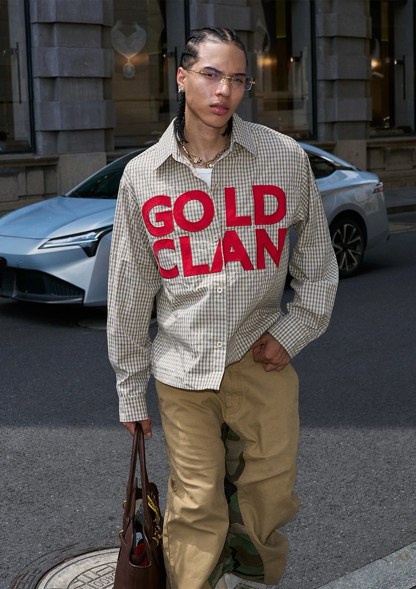 STEEPC Gingham Contrast Patch Boxy Shirt