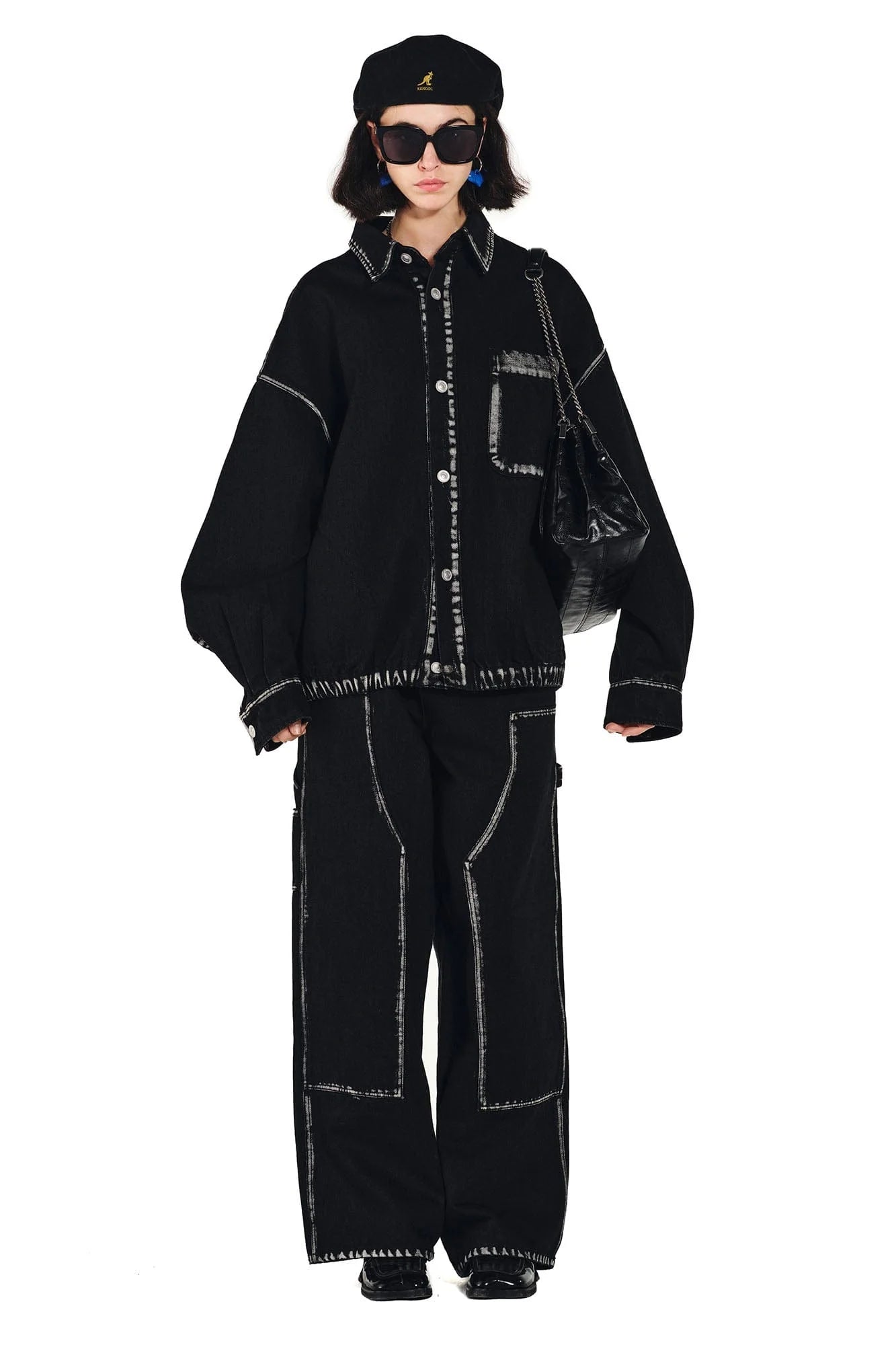 OVERLAPS Contrast Brushstroke Trim Double-Knee Jeans