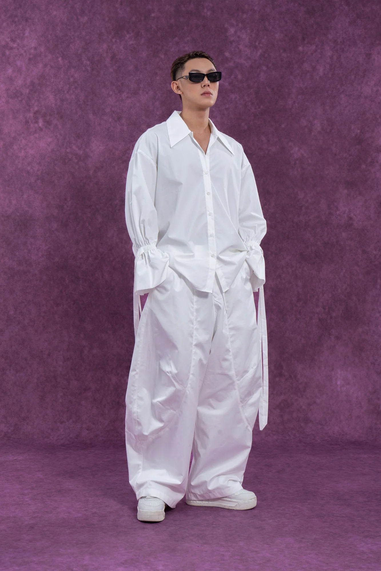 CLP Drawstring Ruffled Cuff Oversized Shirt