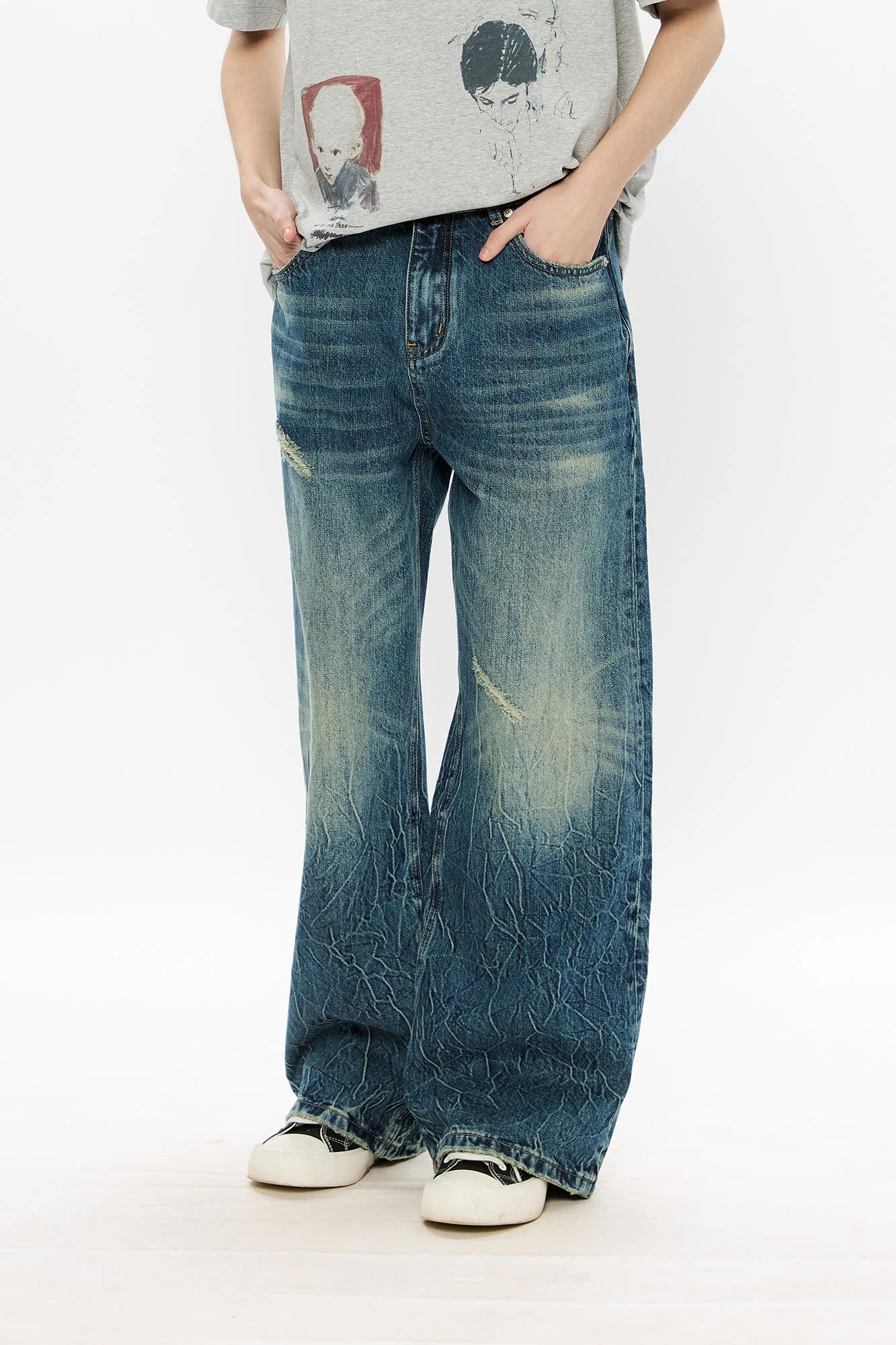 KREATE Whisker Washed Straight-Leg Jeans