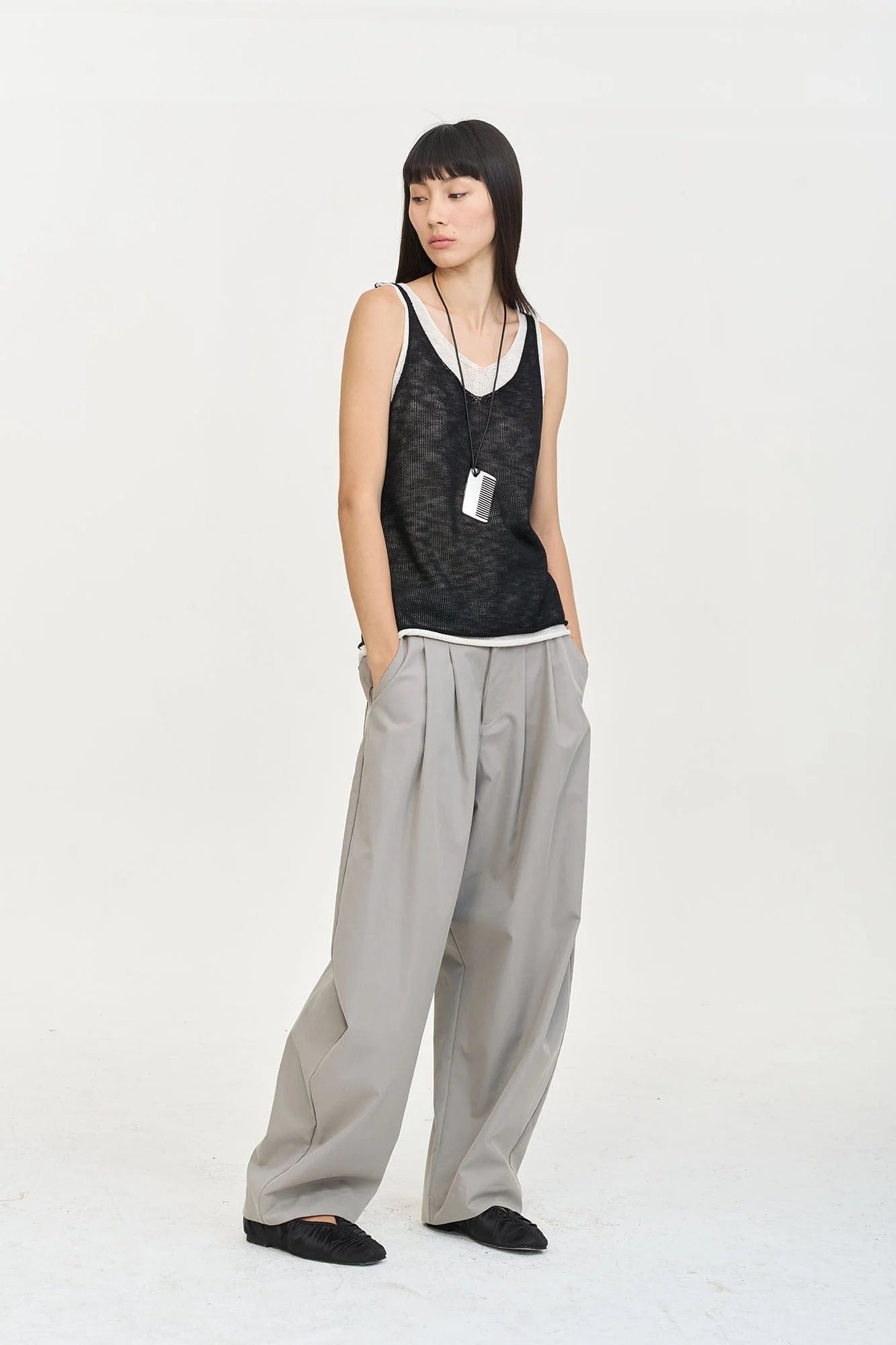 LEONSENSE Pleated Tencel Oversized Curved Pants