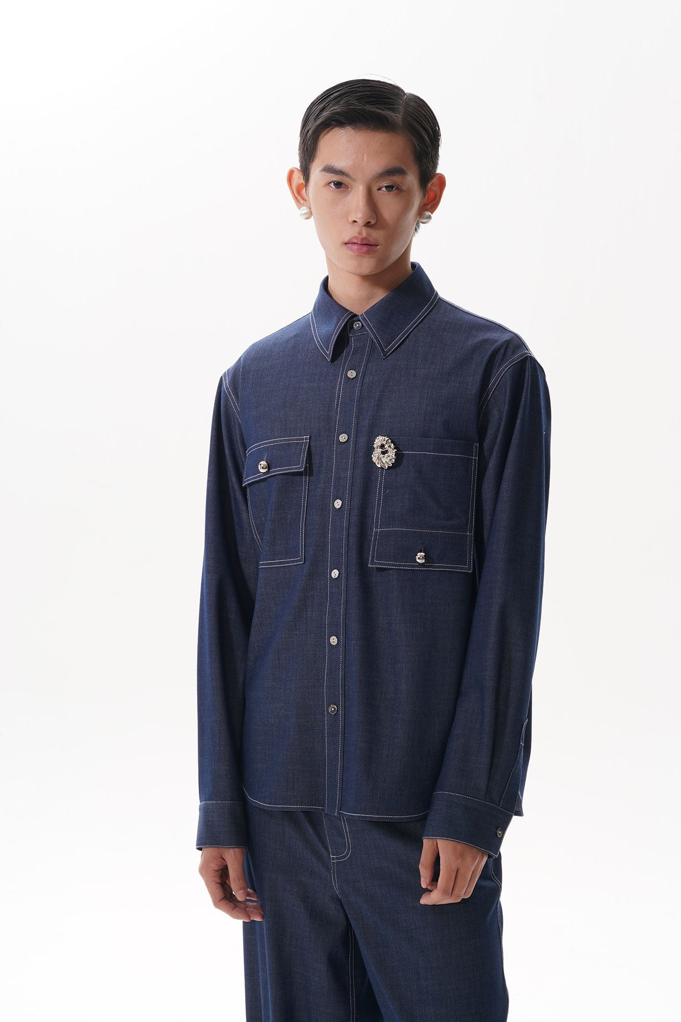 ORAL UTOPIA Classical Contrast-Stitched Utility Denim Shirt