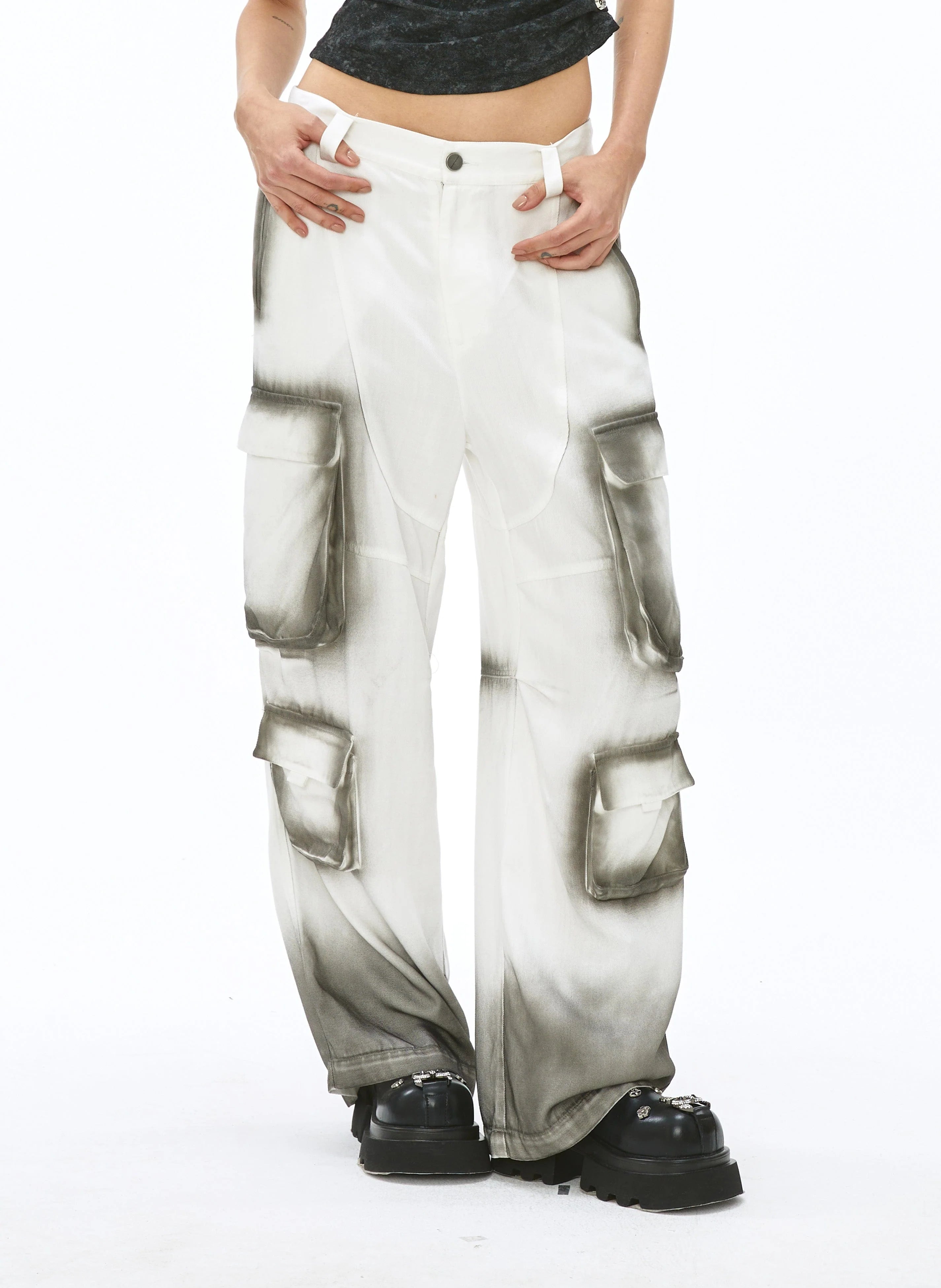 VANN VALRENCE Faded Spray-Dyed Multi-Pocket Cargo Pants