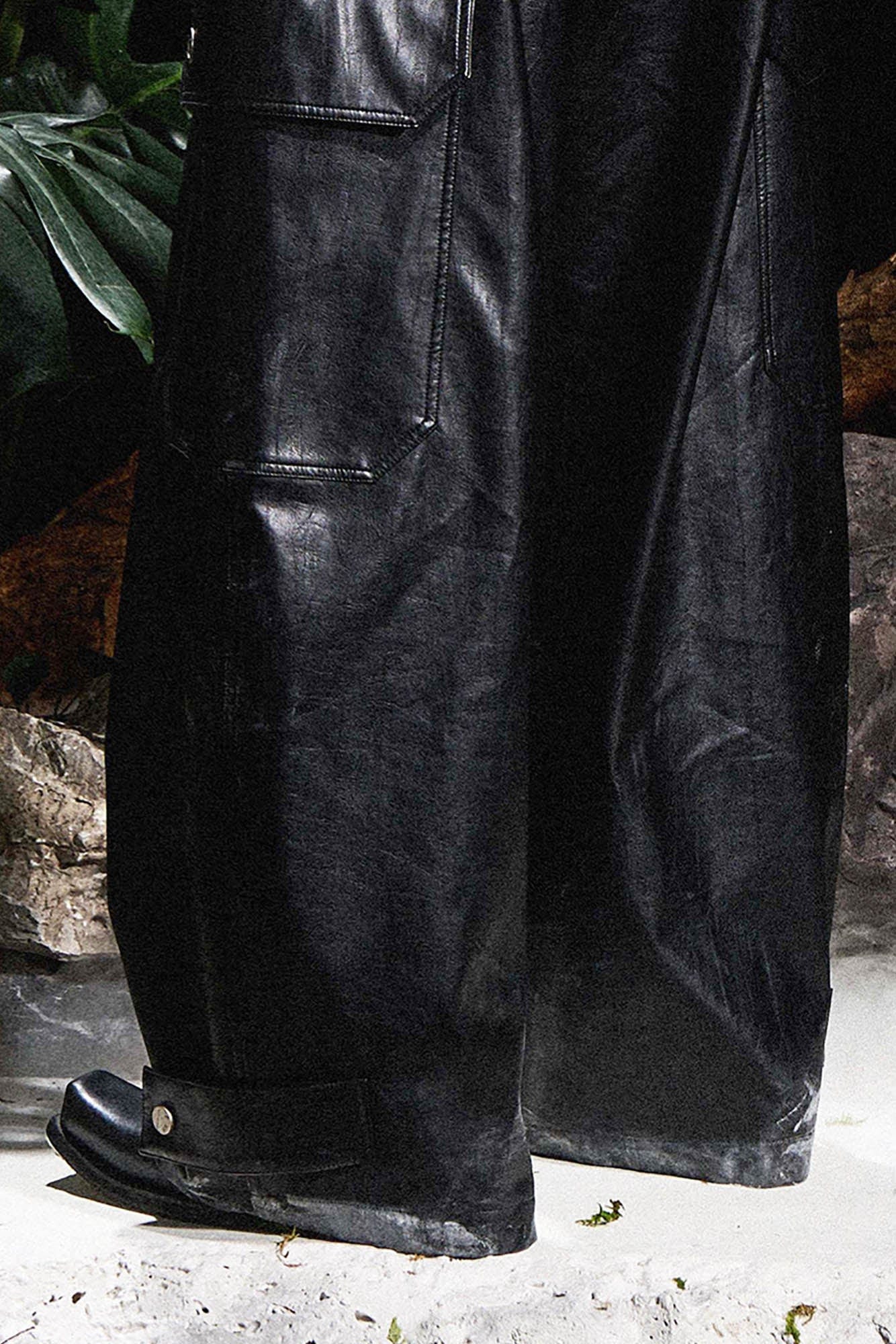 RELABEL Multi-Pocket Pleated Faux Leather Wide-Leg Pants