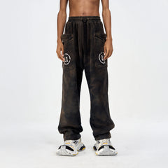 ULIPERY LOGO Mud-Wash Frayed Sweatpants