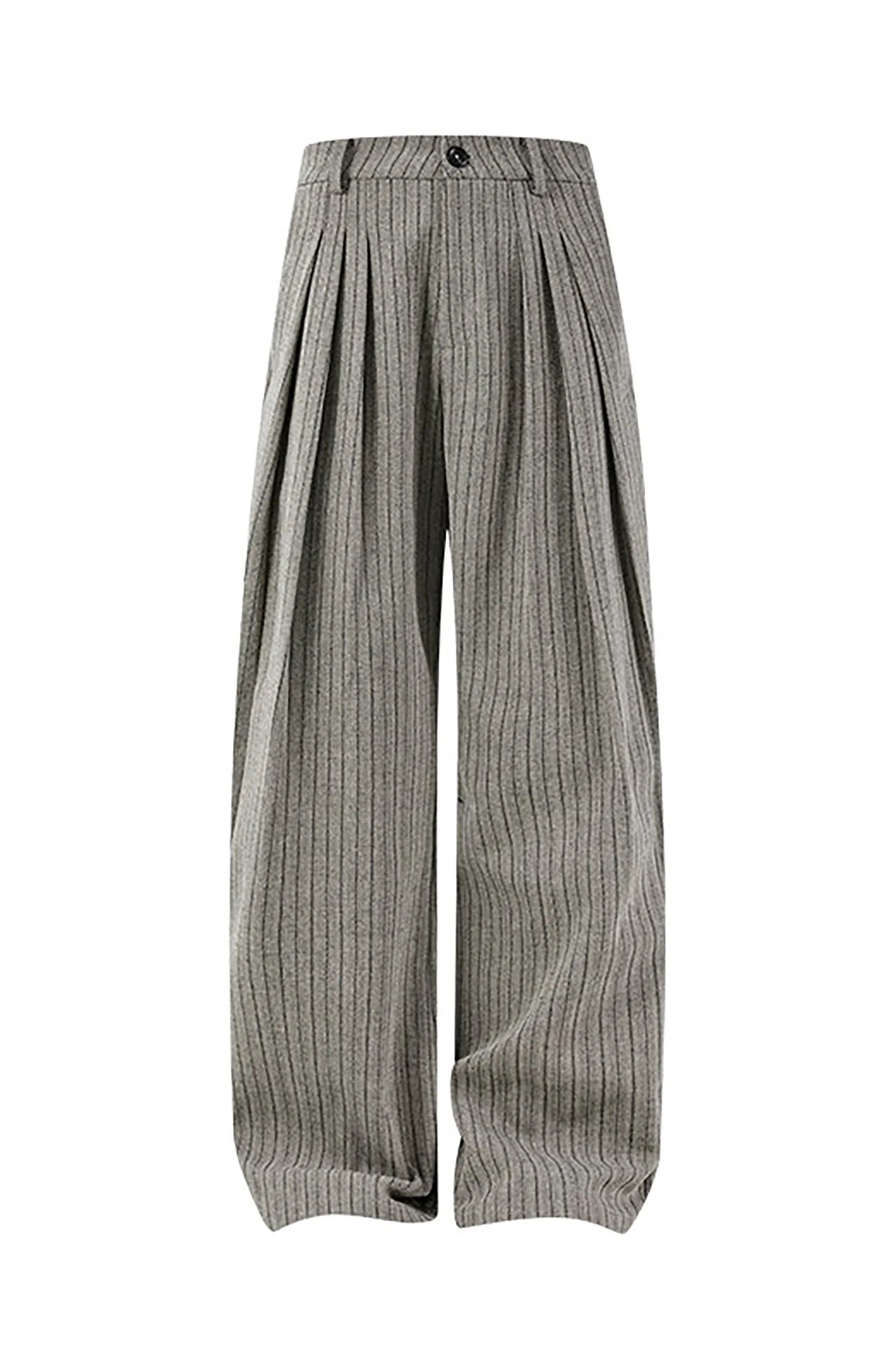 KREATE Pinstripe Pleated Draped Wide Trousers