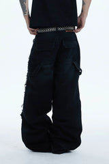 DND4DES Shredded Rivet-Paneled Baggy Jeans