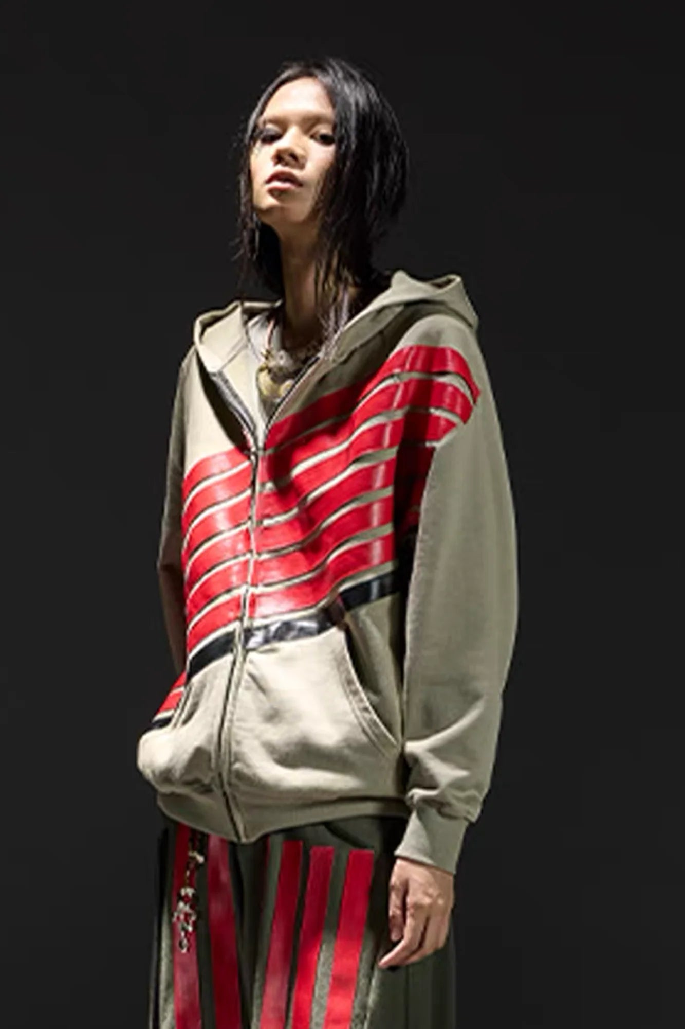 NOTHINGNESS WORLD Four-Stripe Zip-Up Hoodie