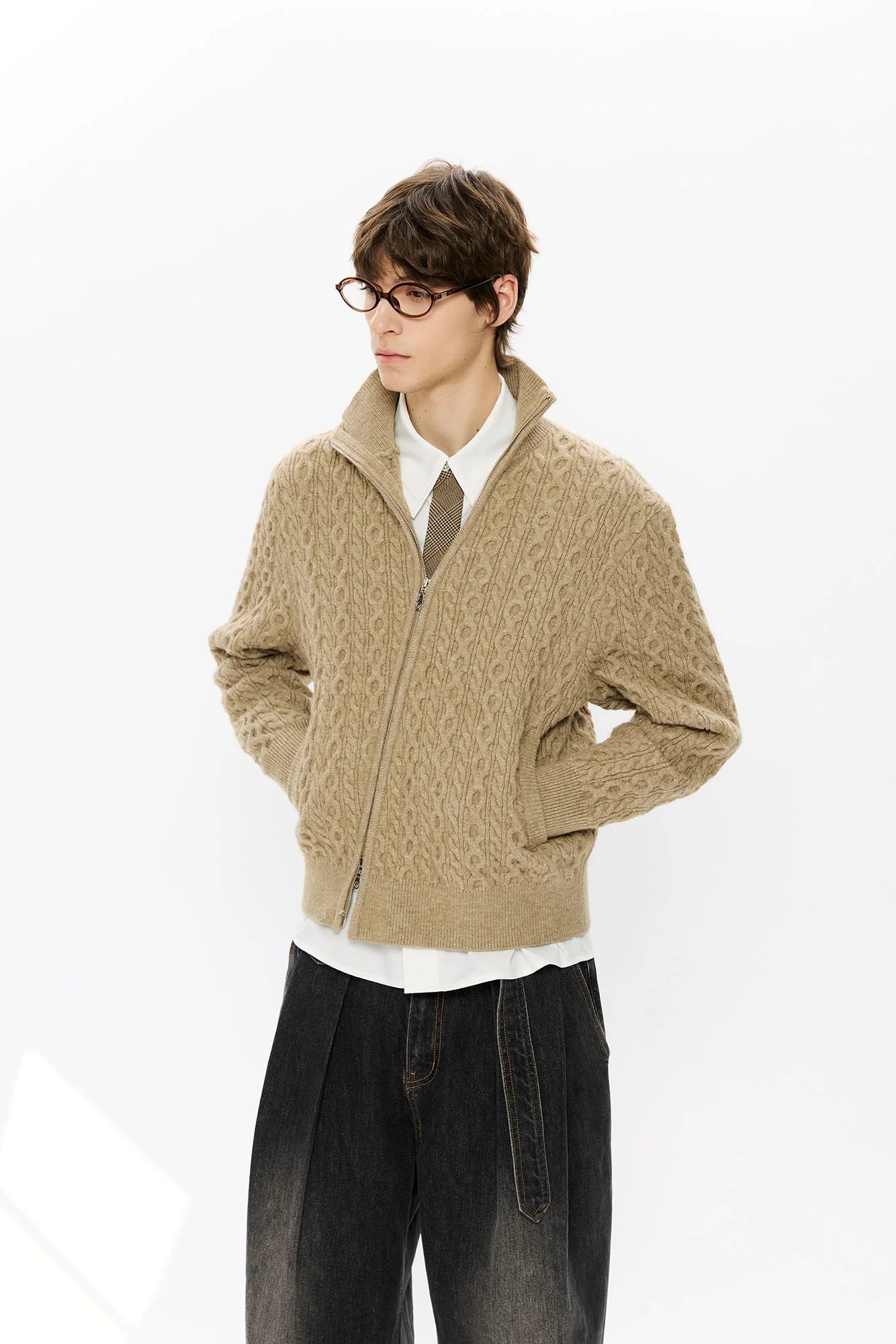 KREATE Asymmetrical Zip Cable-Knit Sweater