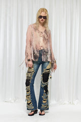 DND4DES×Faychui Grunge Heavy-Distressed Layered Flared Jeans