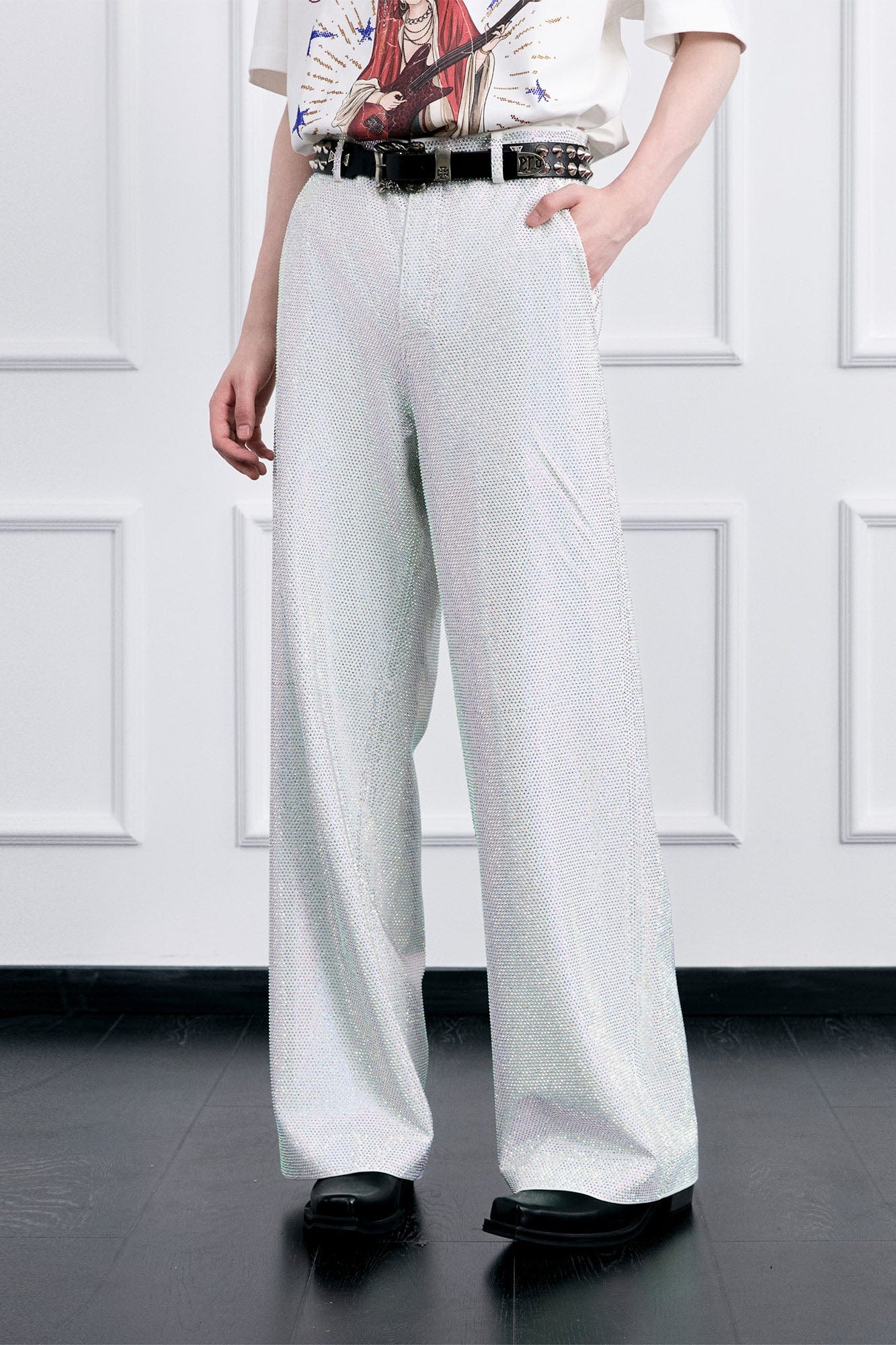 FACEONLAB Iridescent Diamond Wide-Leg Pants