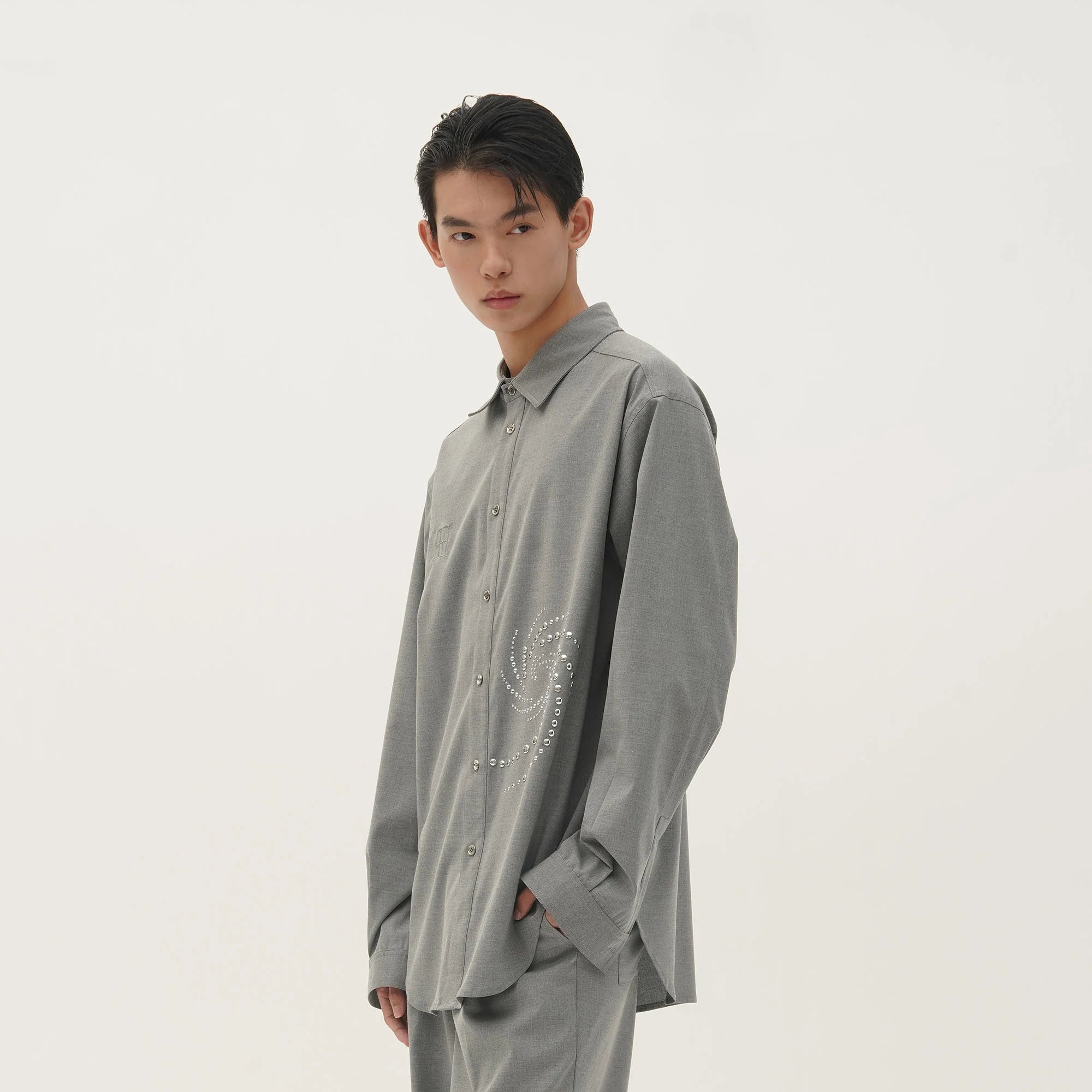 ORAL UTOPIA Spiral Embellished Wool-Blend Shirt