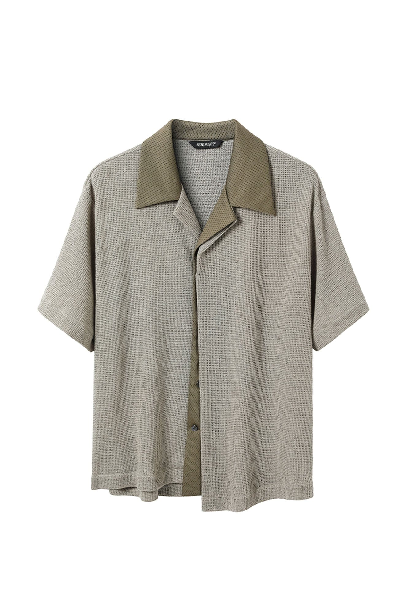 ALVNG AR ANTS Contrast Collar Knitted Texture Half Shirt