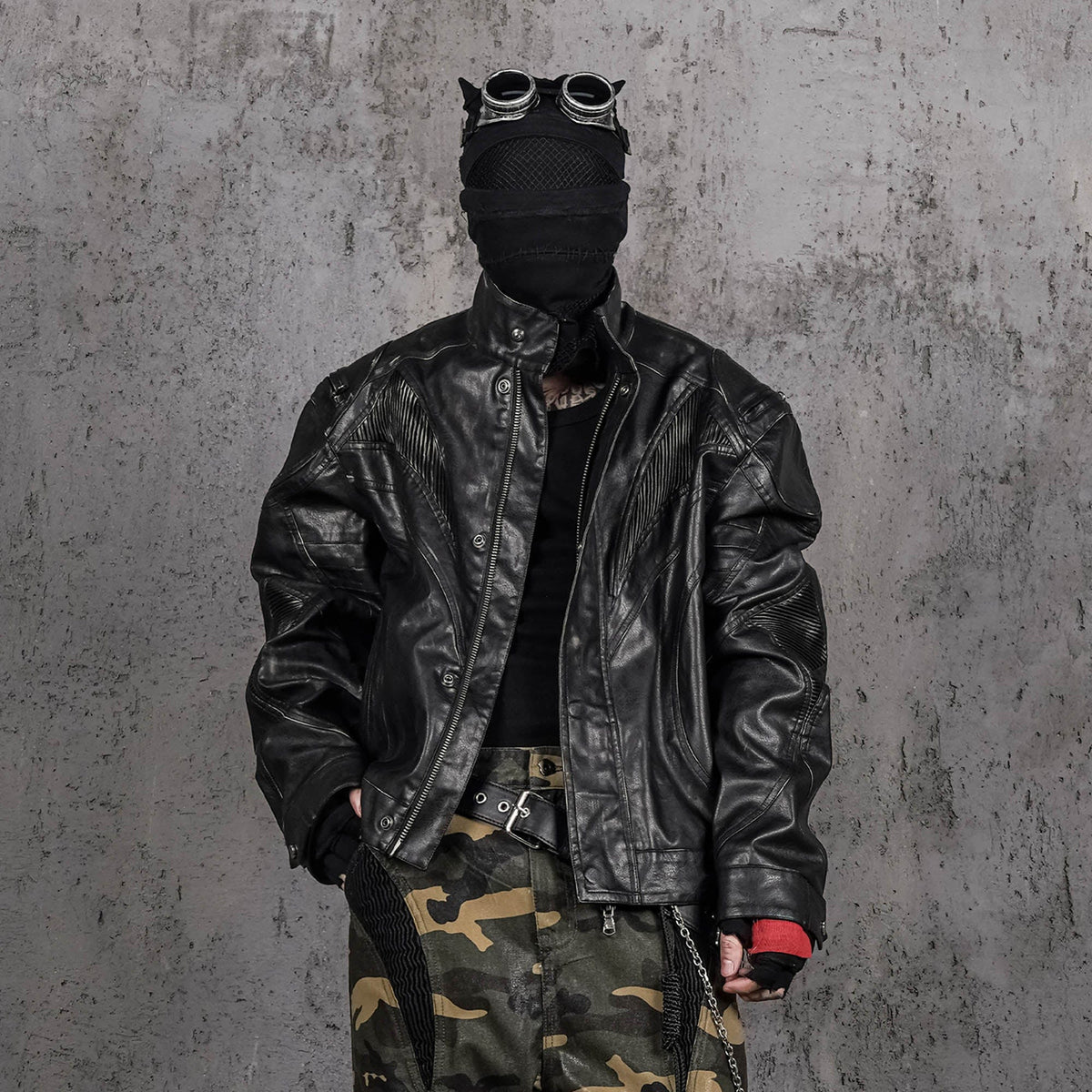 UNDERWATER Distressed Midnight Fang Faux Leather Biker Jacket