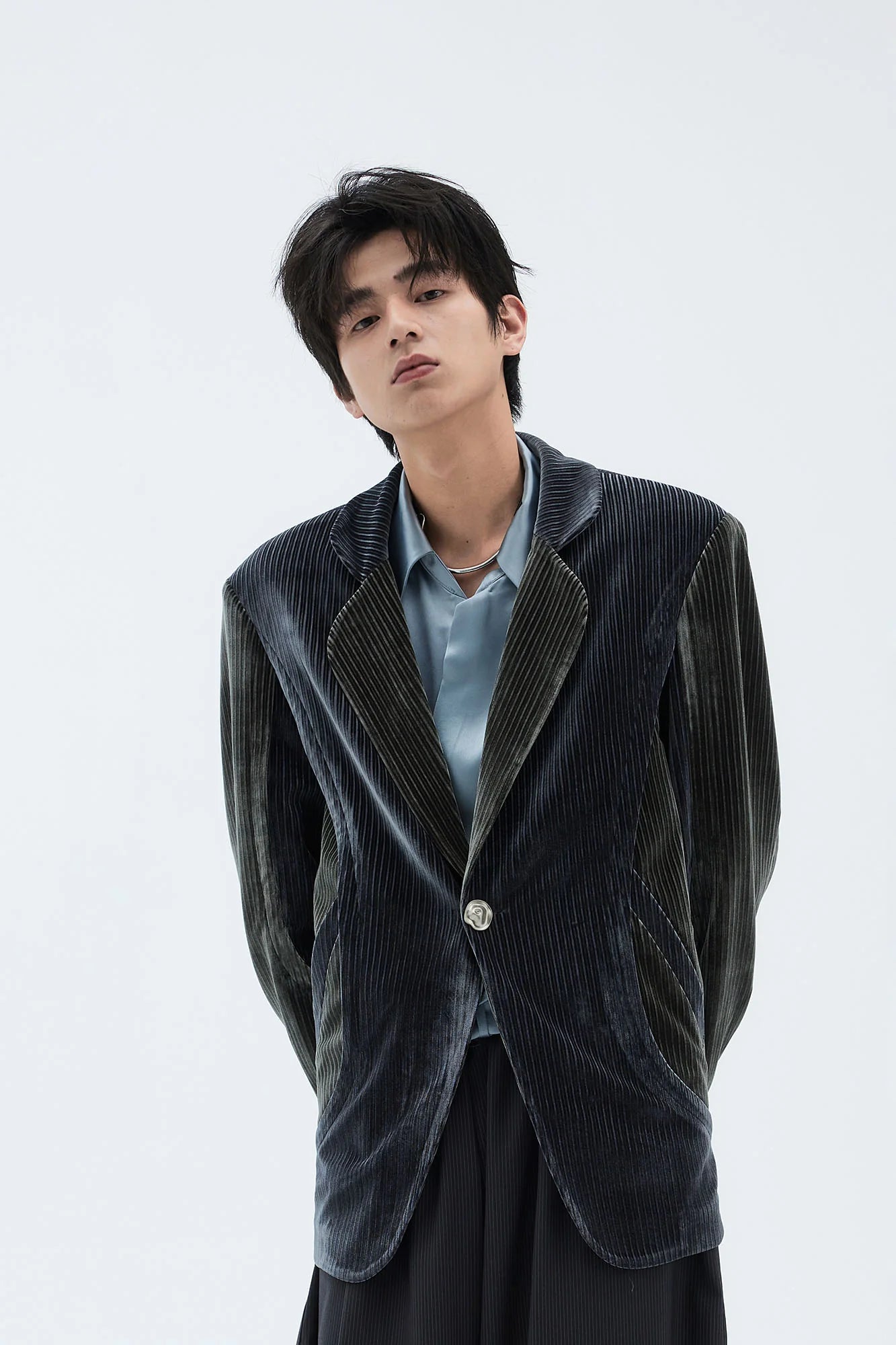 TUIMU Corduroy Contrast Panel Blazer