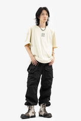 REWRITE Distressed Contrast Canvas-Leather Combat Boots