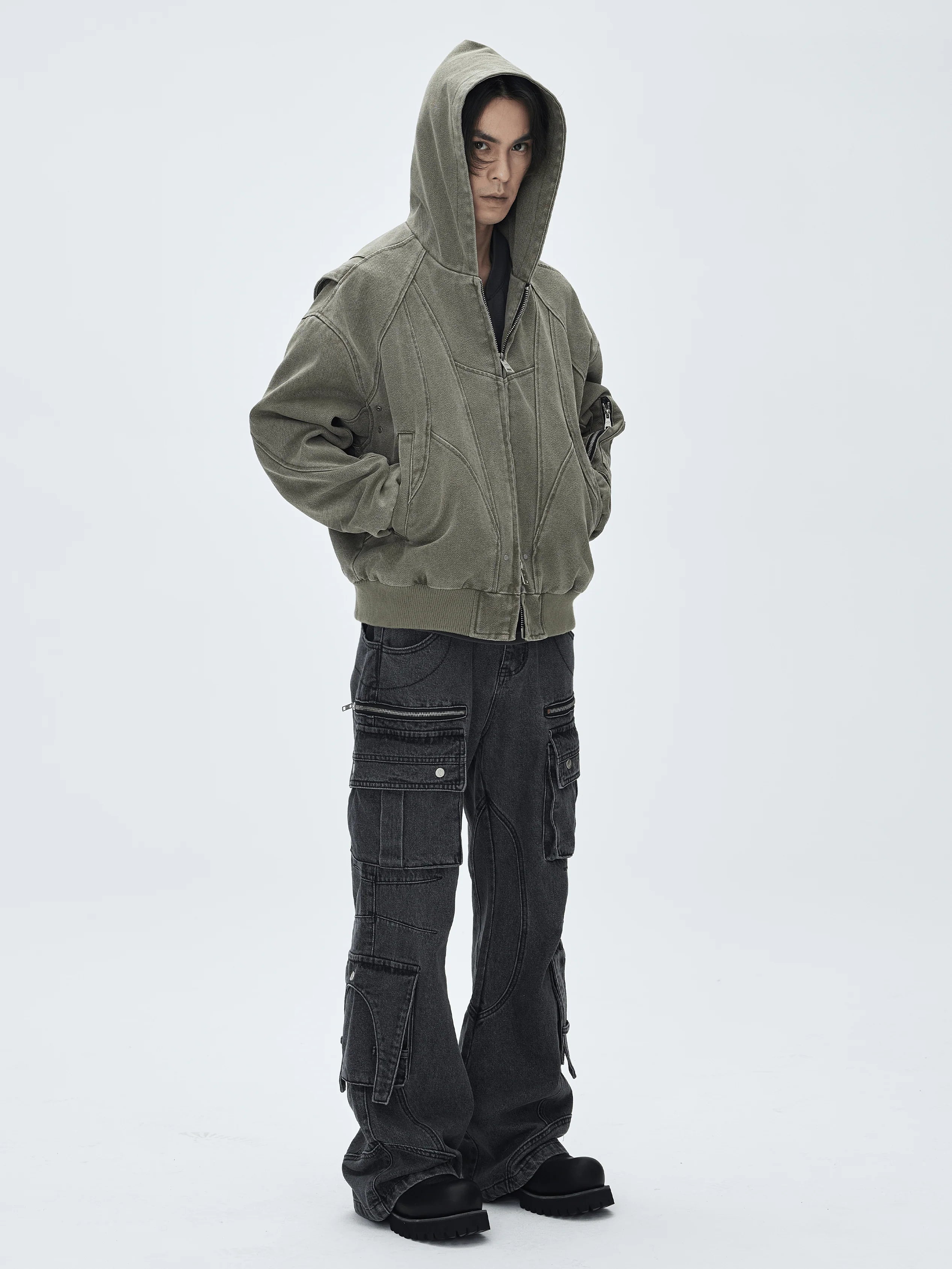 CATSSTAC Washed Multi-Pocket Utility Straight-Leg Jeans