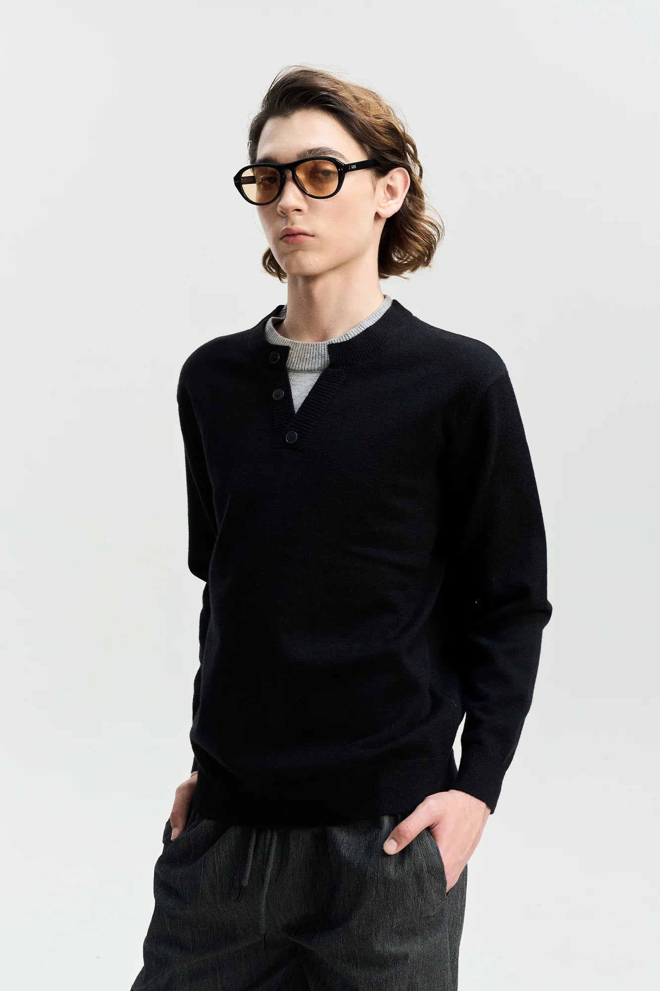LEONSENSE Faux-Layered Henley Sweater