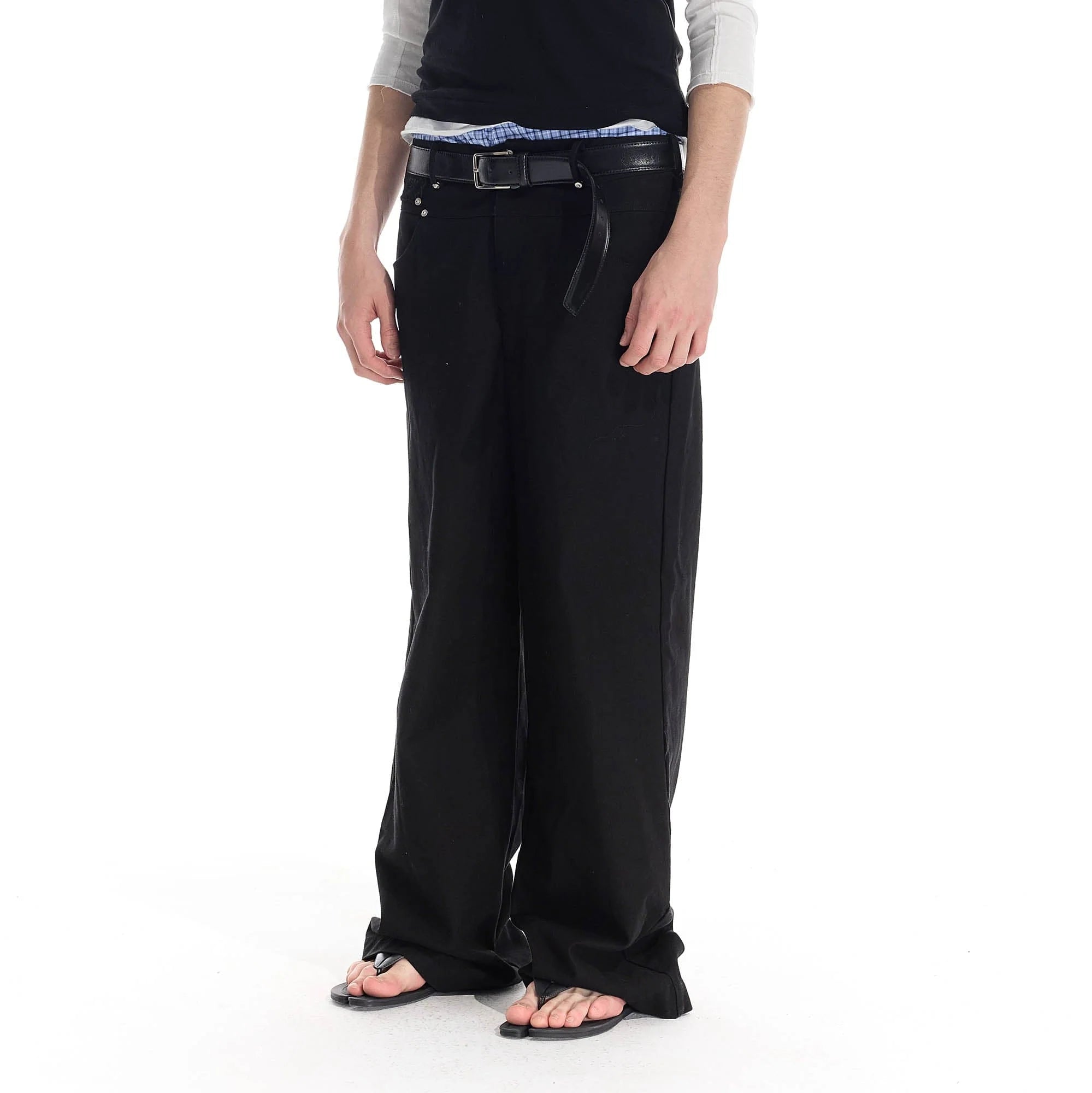 WHISTLEHUNTER Distressed Rivet Straight-Leg Pants