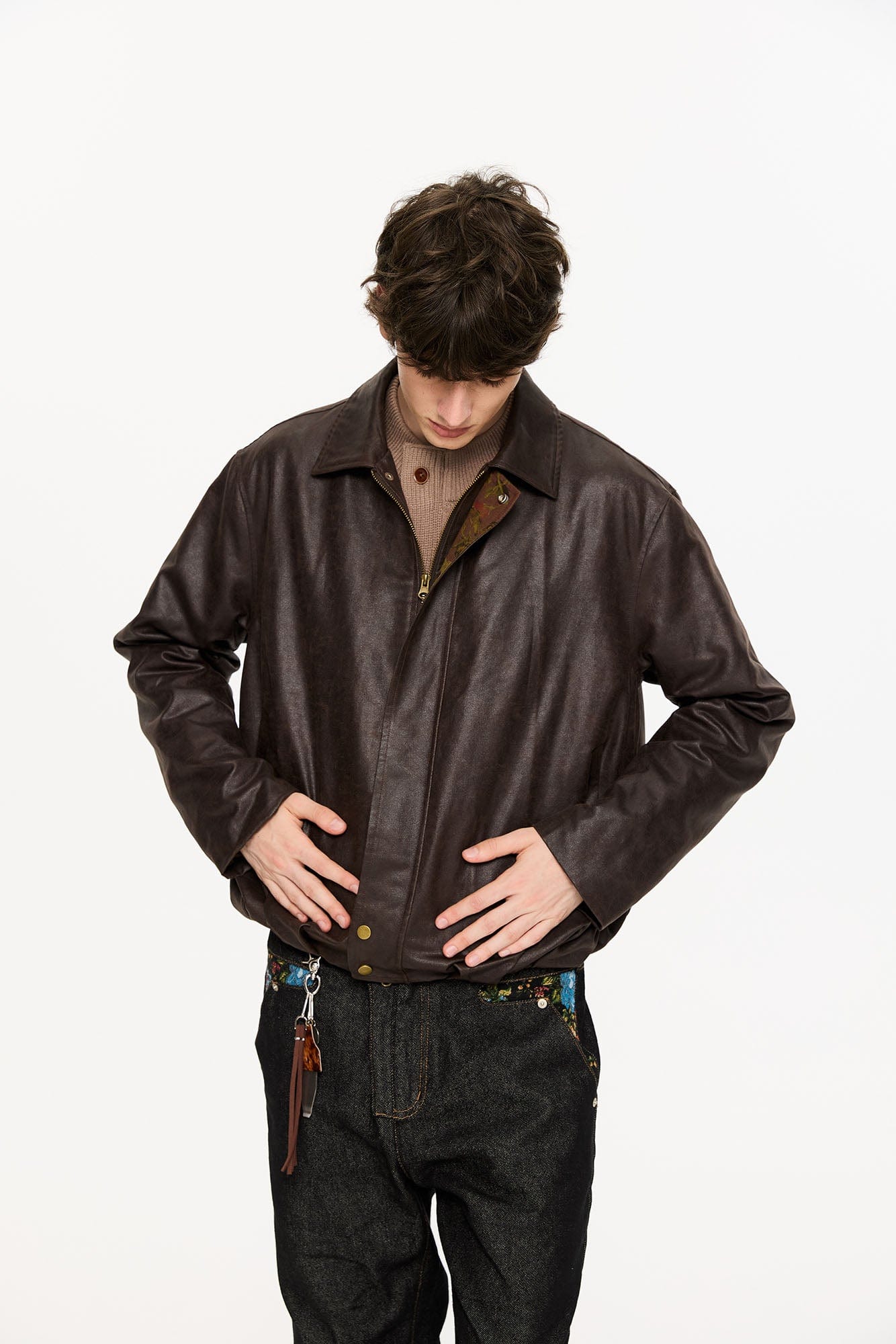 KREATE Floral-Lined Suede Bomber Jacket