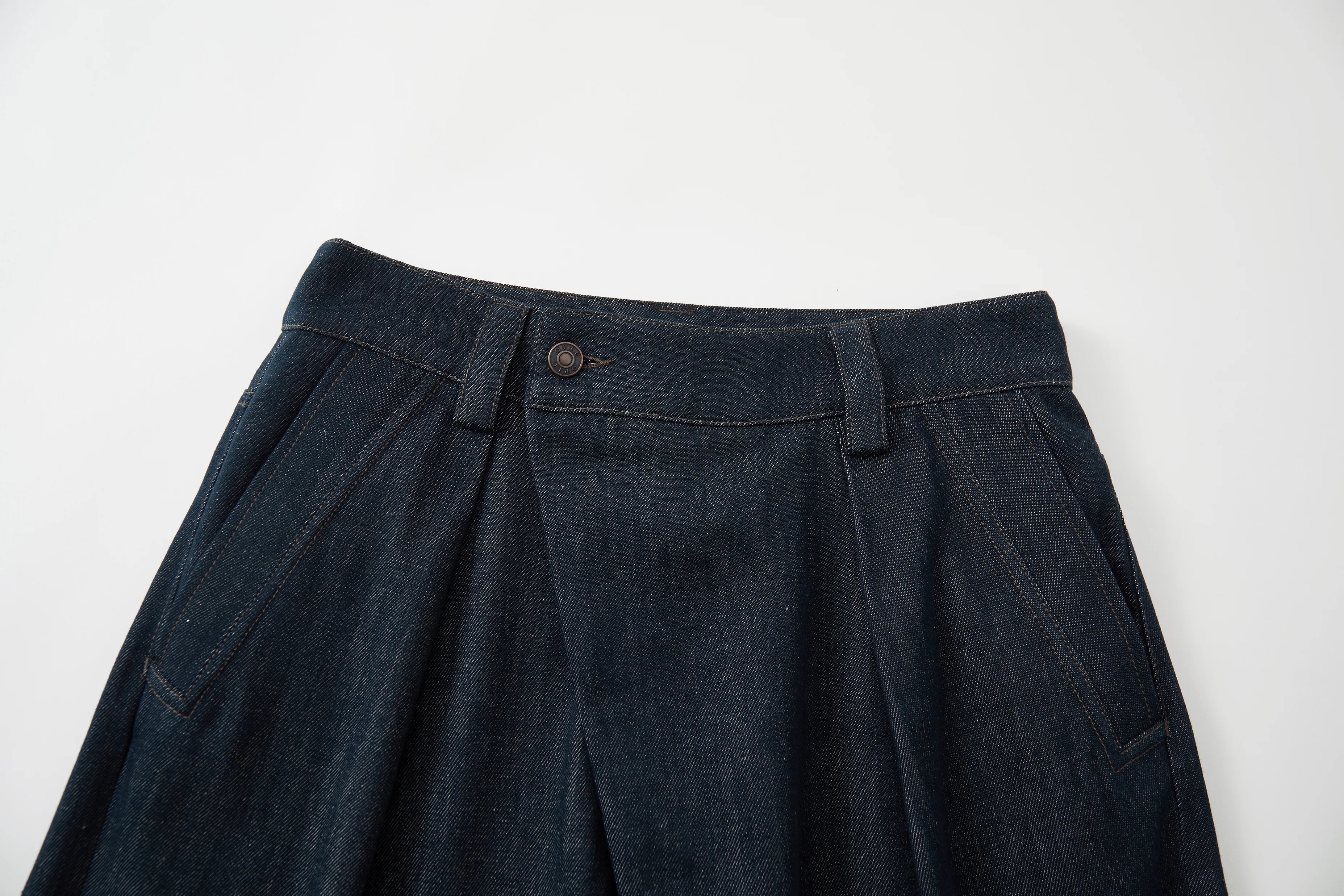 OPICLOTH Washed Asymmetric Fly Pleated Denim Shorts