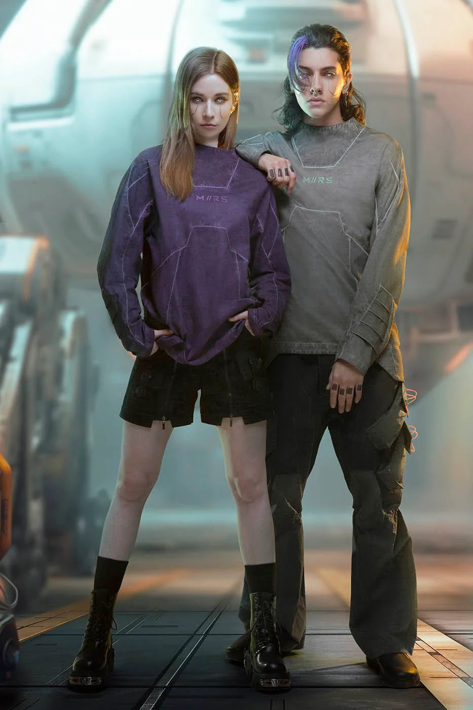XIPHEVIL Futuristic-Distressed Paneled L/S Tee