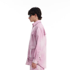 VANN VALRENCE Washed Multi-Pocket Striped Utility Shirt
