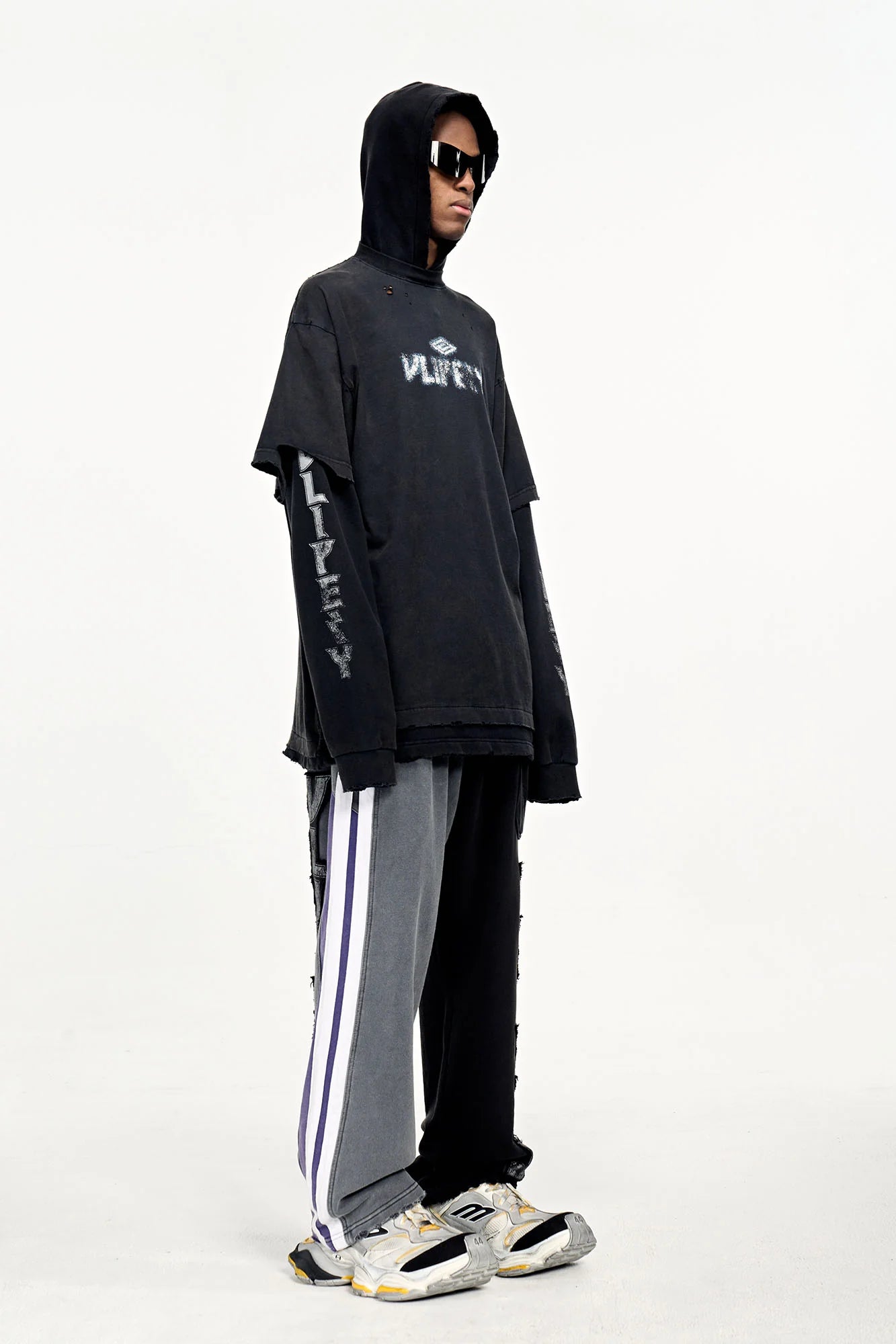 ULIPERY Distressed Faux Layered Hoodie