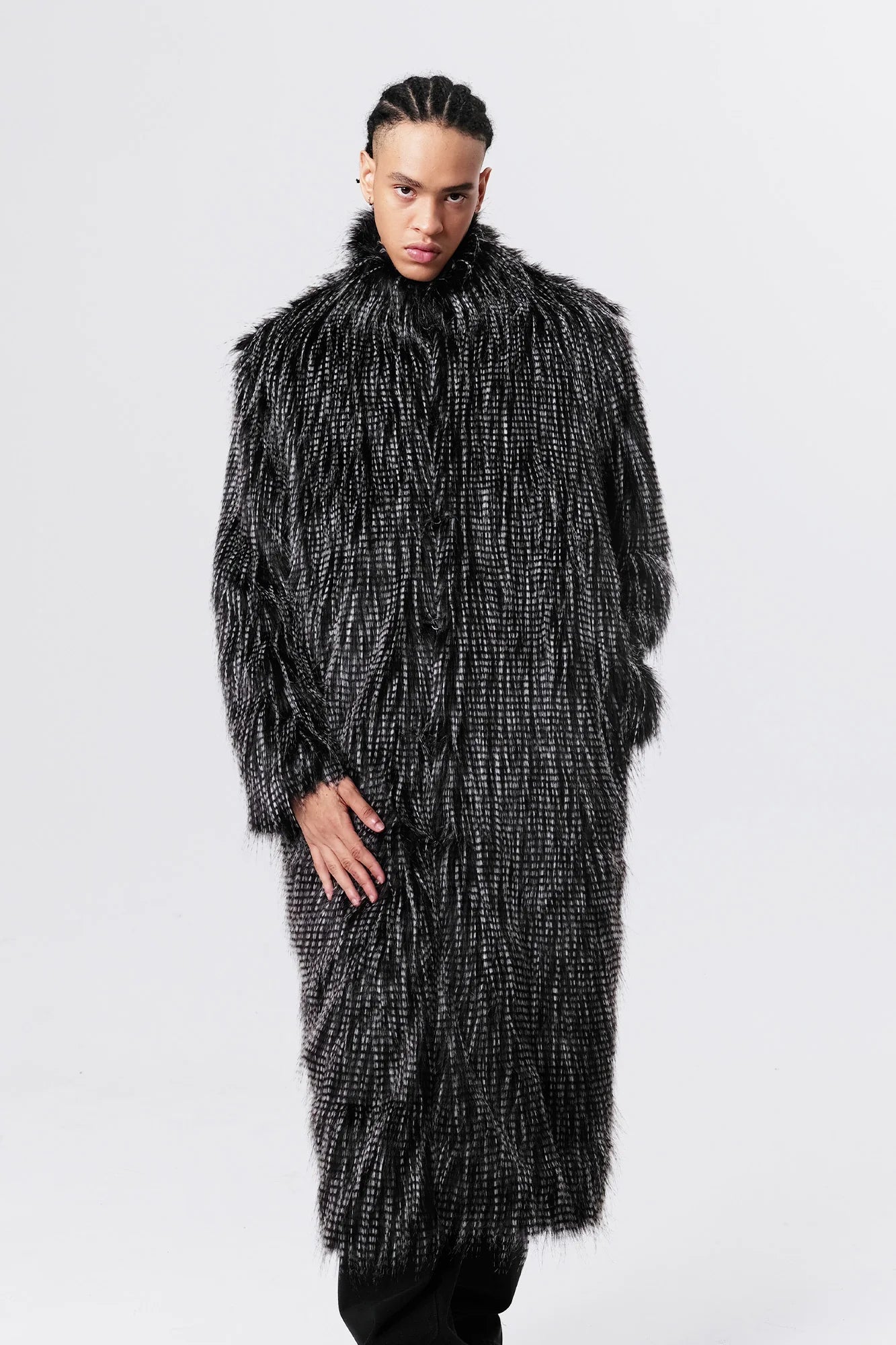 VANN VALRENCE Shaggy Layered Faux Fur Long Coat