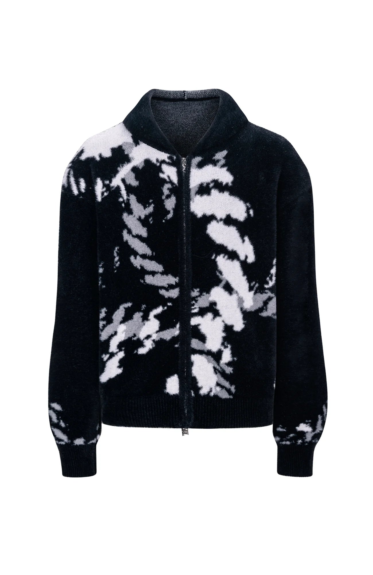 TIWILLTANG Contrast Jacquard Fuzzy Hooded Jacket