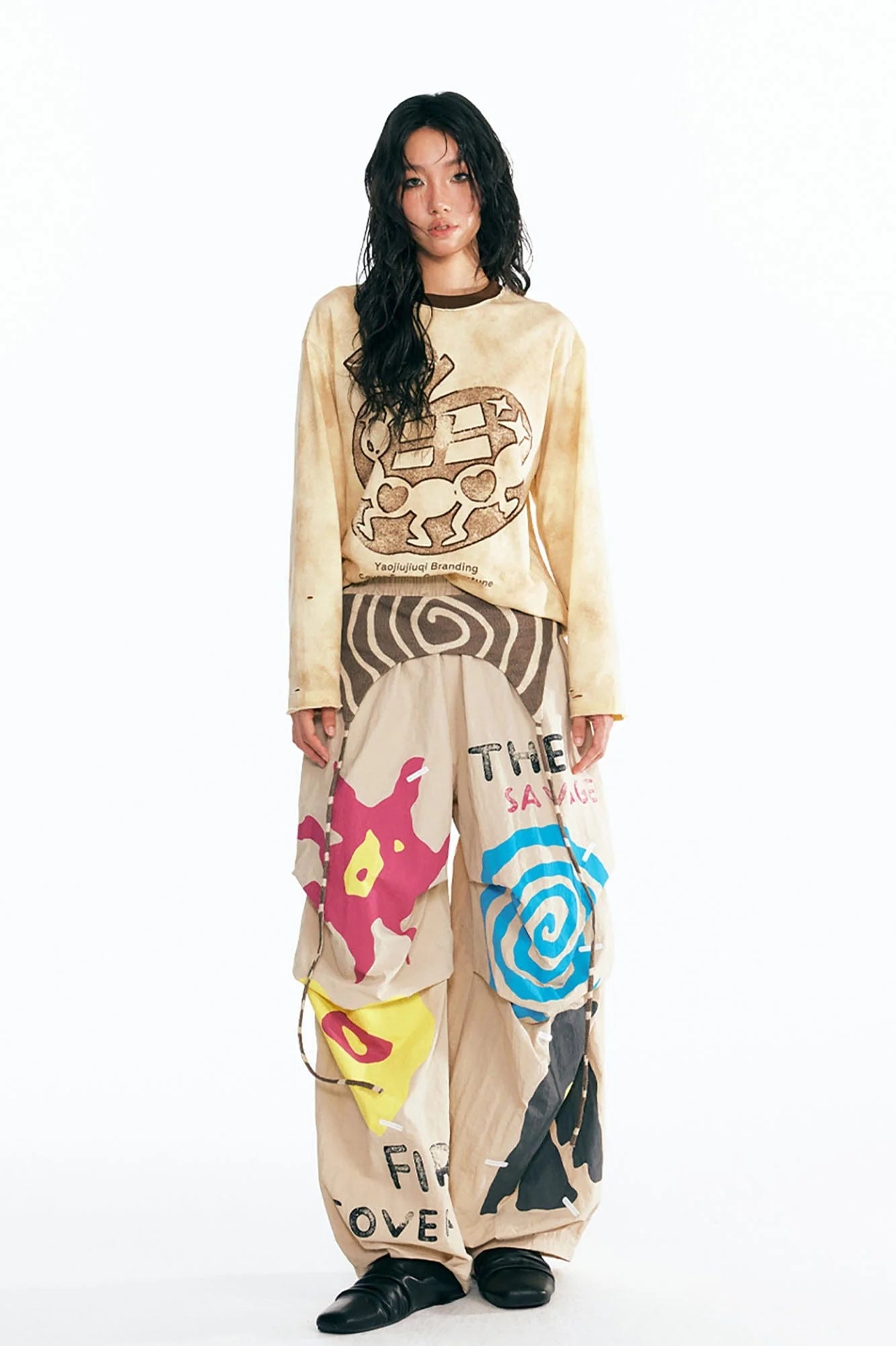 1997 POSTOFFICE Tribal Spiral Waist-Panel Parachute Pants