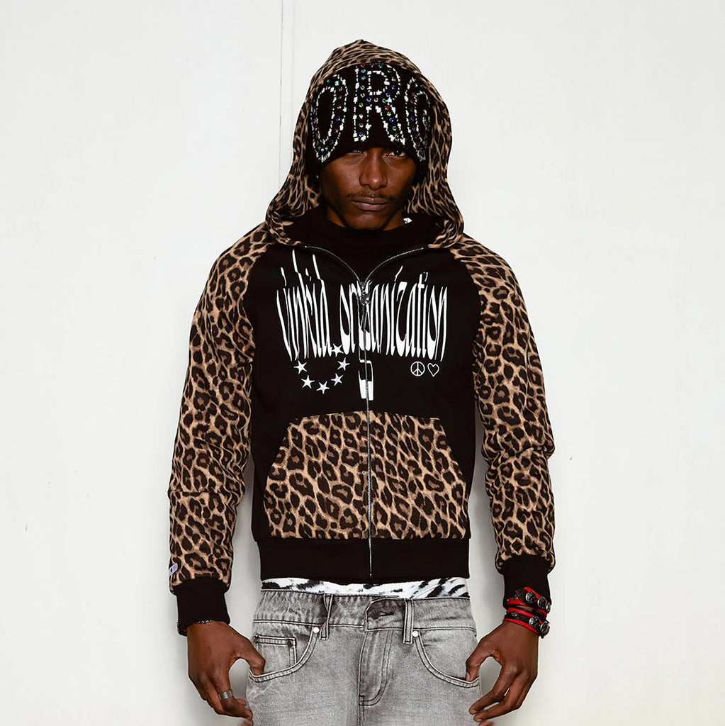 VINKID Leopard Full-Print Raglan Zip-Up Hoodie – DUJIE