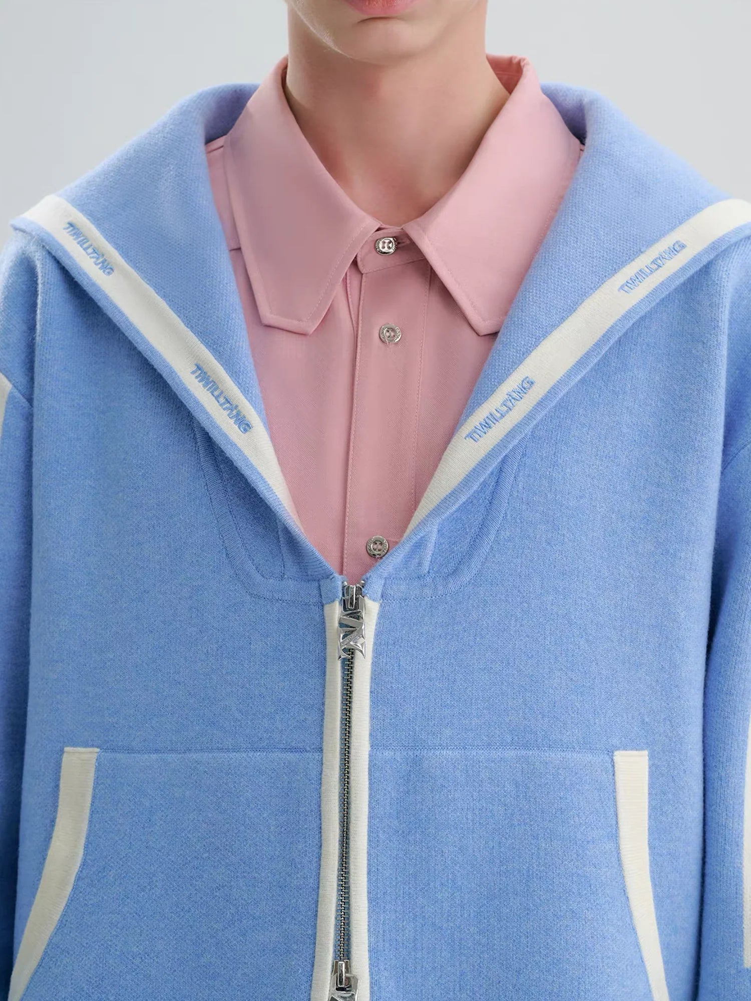 TIWILLTANG Contrast-Trim Sailor-Collar Jacket