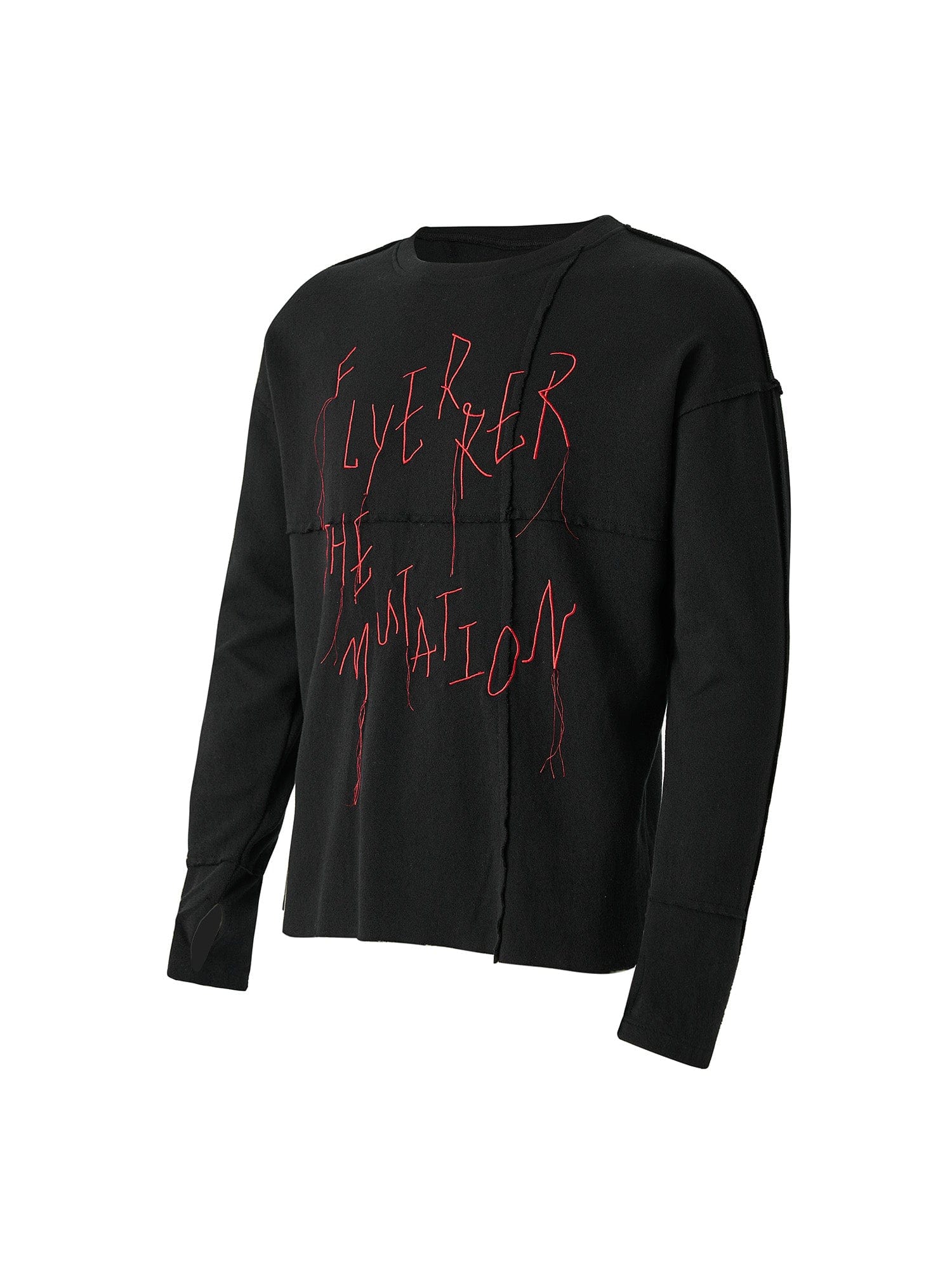 FLYERRER Cross-Panel Contrast Frayed Embroidered Long-Sleeve Tee